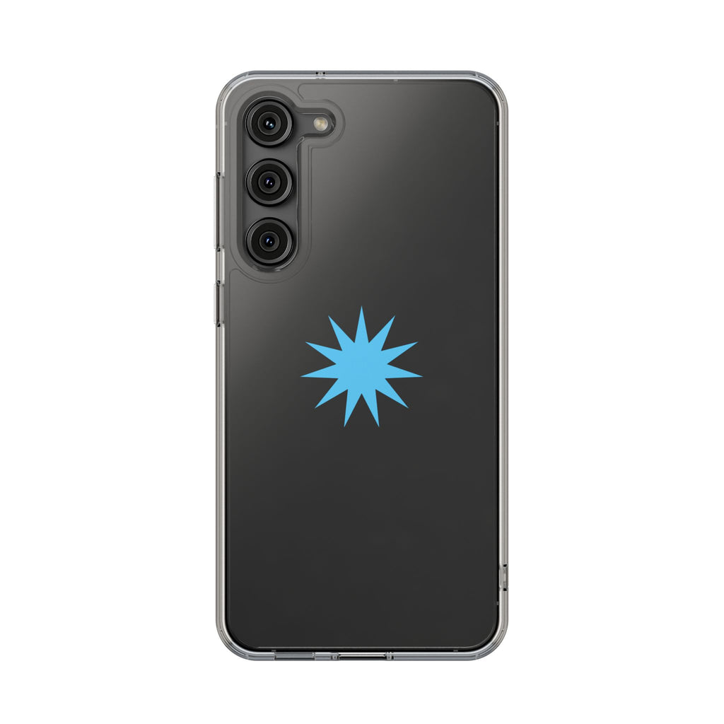 Clear Impact-Resistant Phone Case — Blue Starburst Design