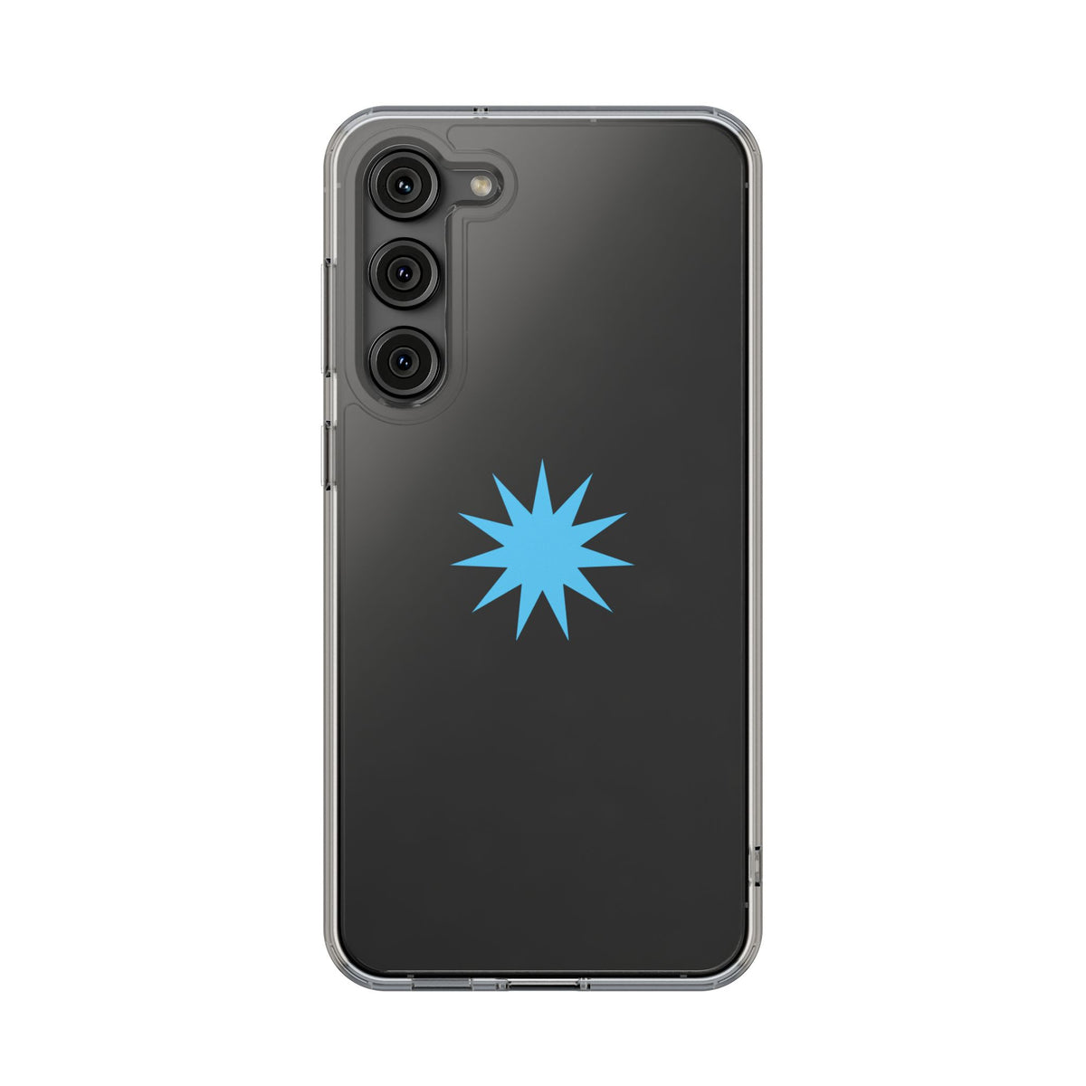 Clear Impact-Resistant Phone Case — Blue Starburst Design