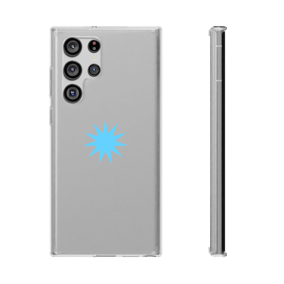 Clear Impact-Resistant Phone Case — Blue Starburst Design