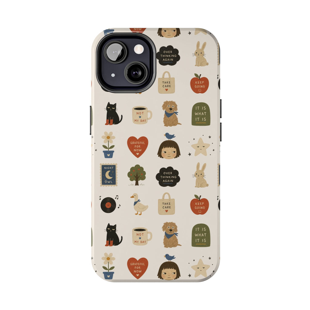 Cute Cozy Icons phone case | dogs, cats, hearts, plants, stars pattern