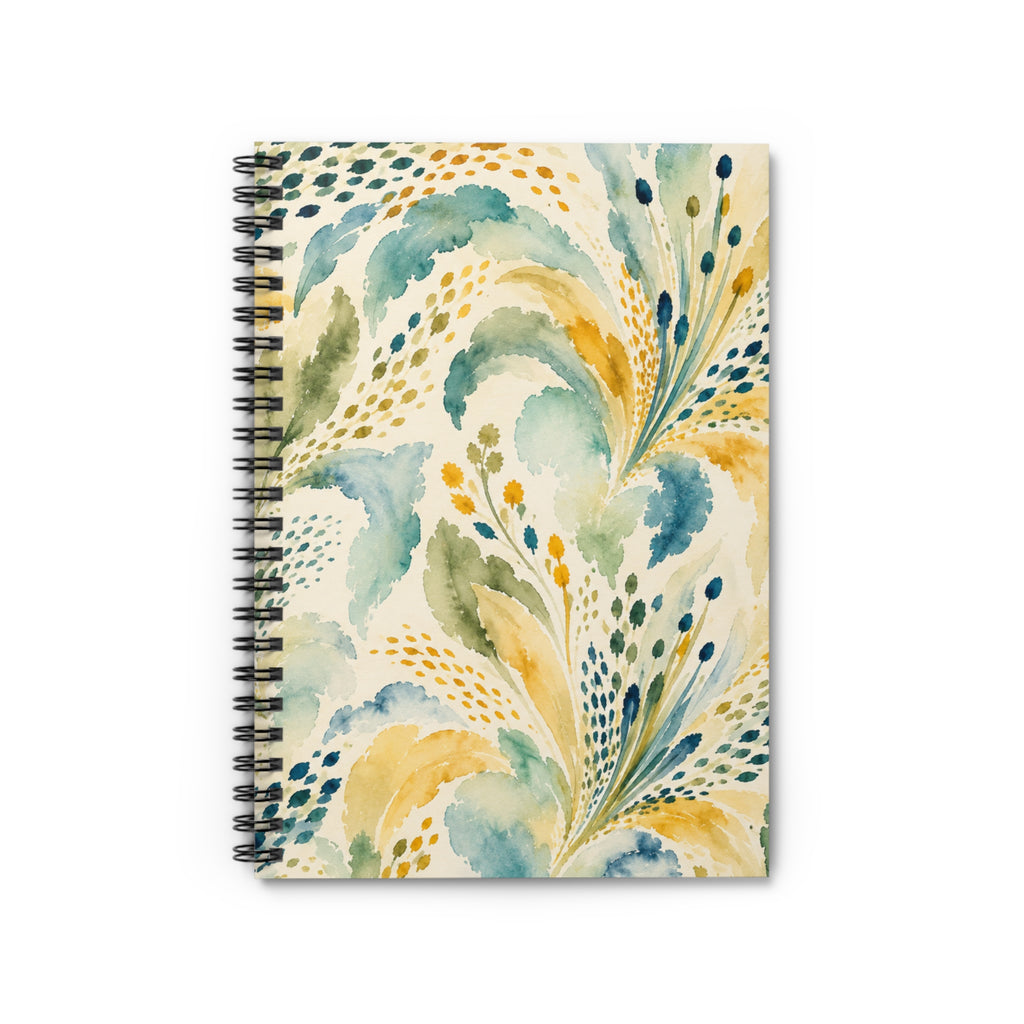 Aqua Gold Watercolor Flourish Spiral Notebook | Ruled Lined Journal