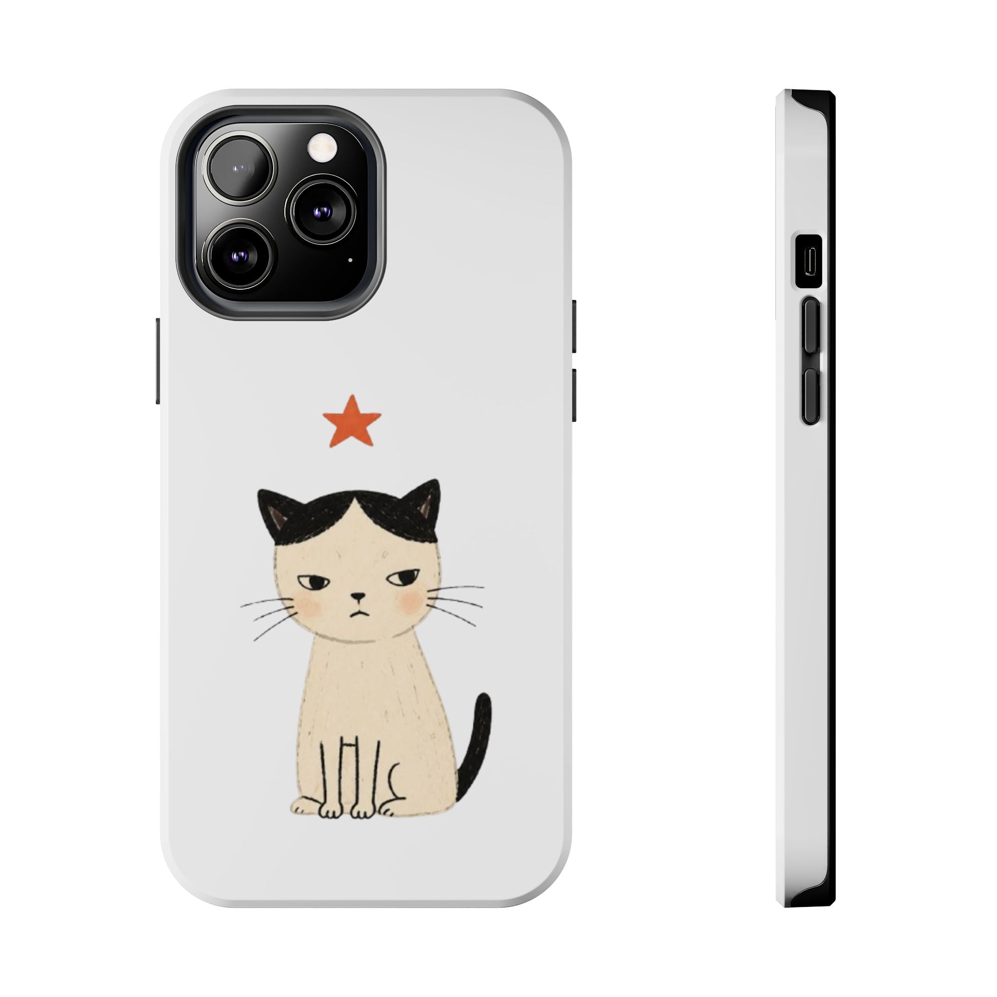 Grumpy Cat Illustration Phone Case | Cute Cat with Star Tough Case