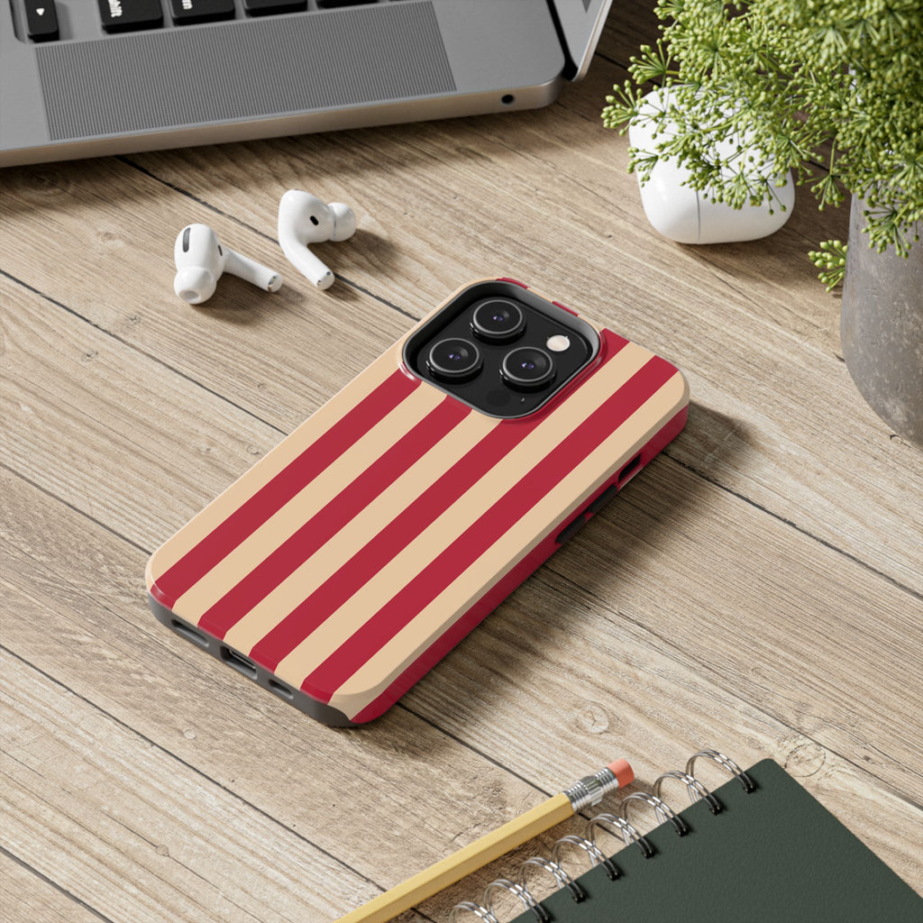 Retro Red & Cream Stripe Phone Case — Tough Protective Cover