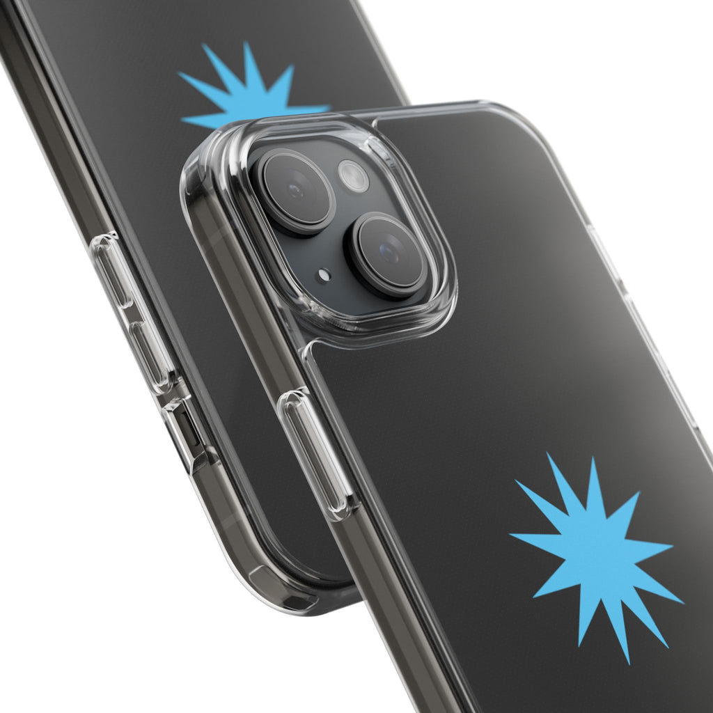 Clear Impact-Resistant Phone Case — Blue Starburst Design