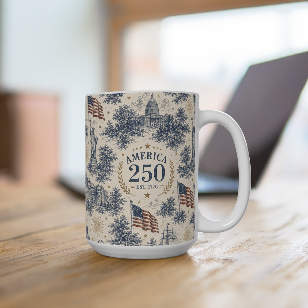 America 250 Toile pattern Mug | 250th Anniversary, Liberty Bell, Statue of Liberty