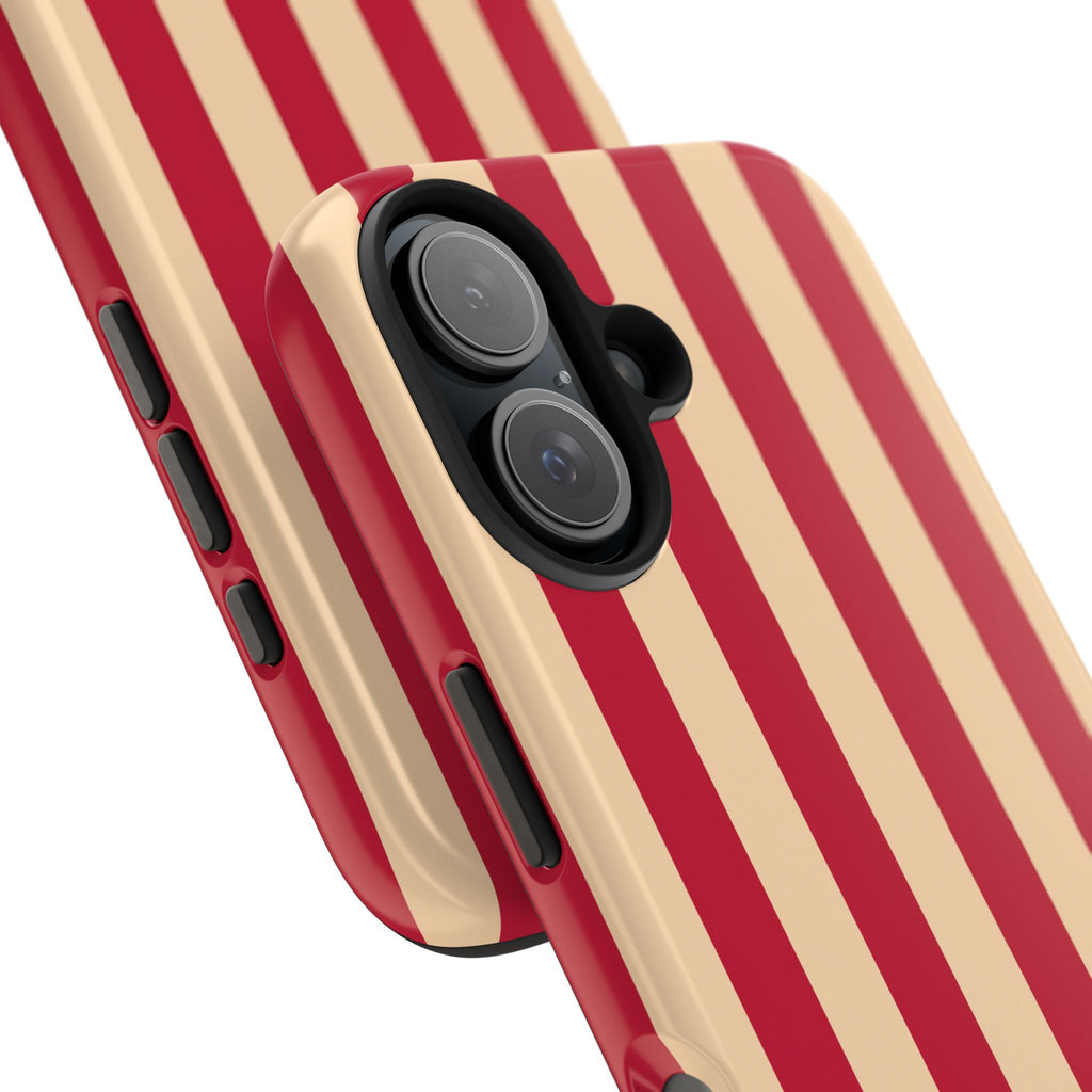 Retro Red & Cream Stripe Phone Case — Tough Protective Cover