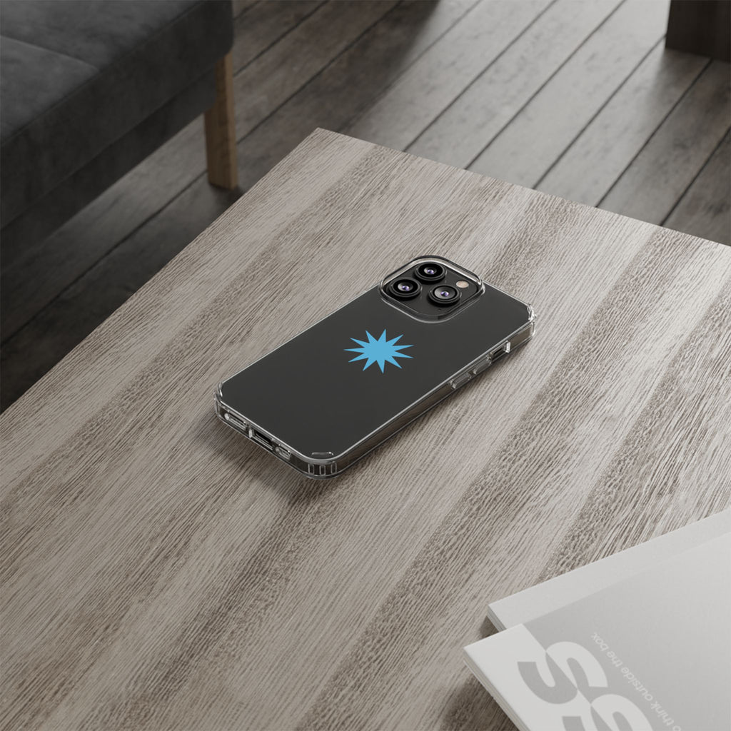 Clear Impact-Resistant Phone Case — Blue Starburst Design