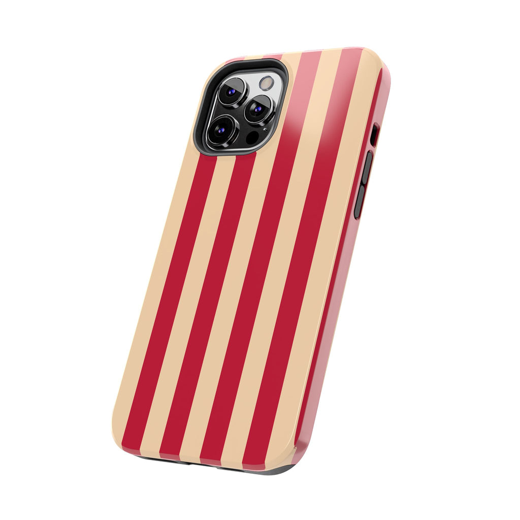 Retro Red & Cream Stripe Phone Case — Tough Protective Cover