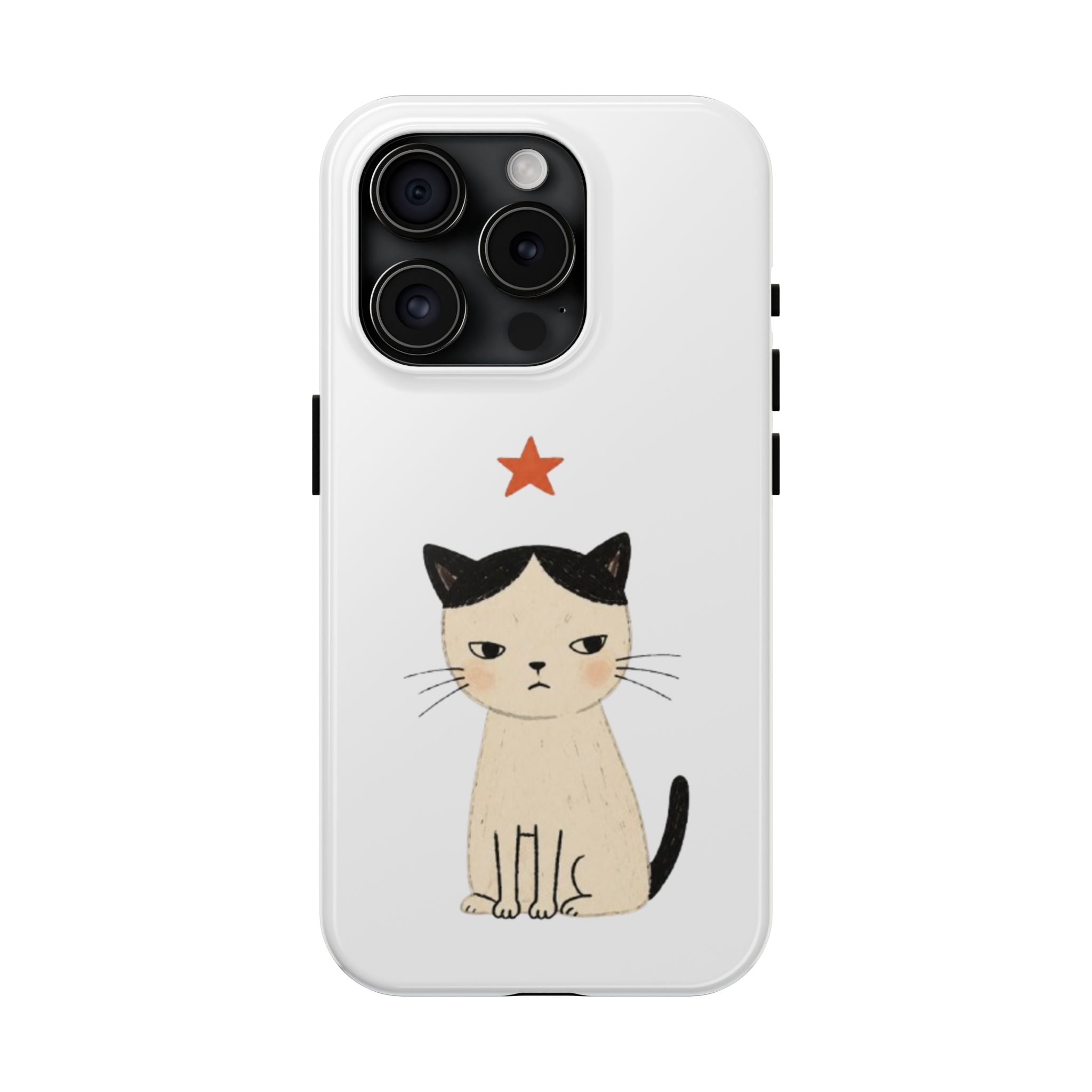 Grumpy Cat Illustration Phone Case | Cute Cat with Star Tough Case