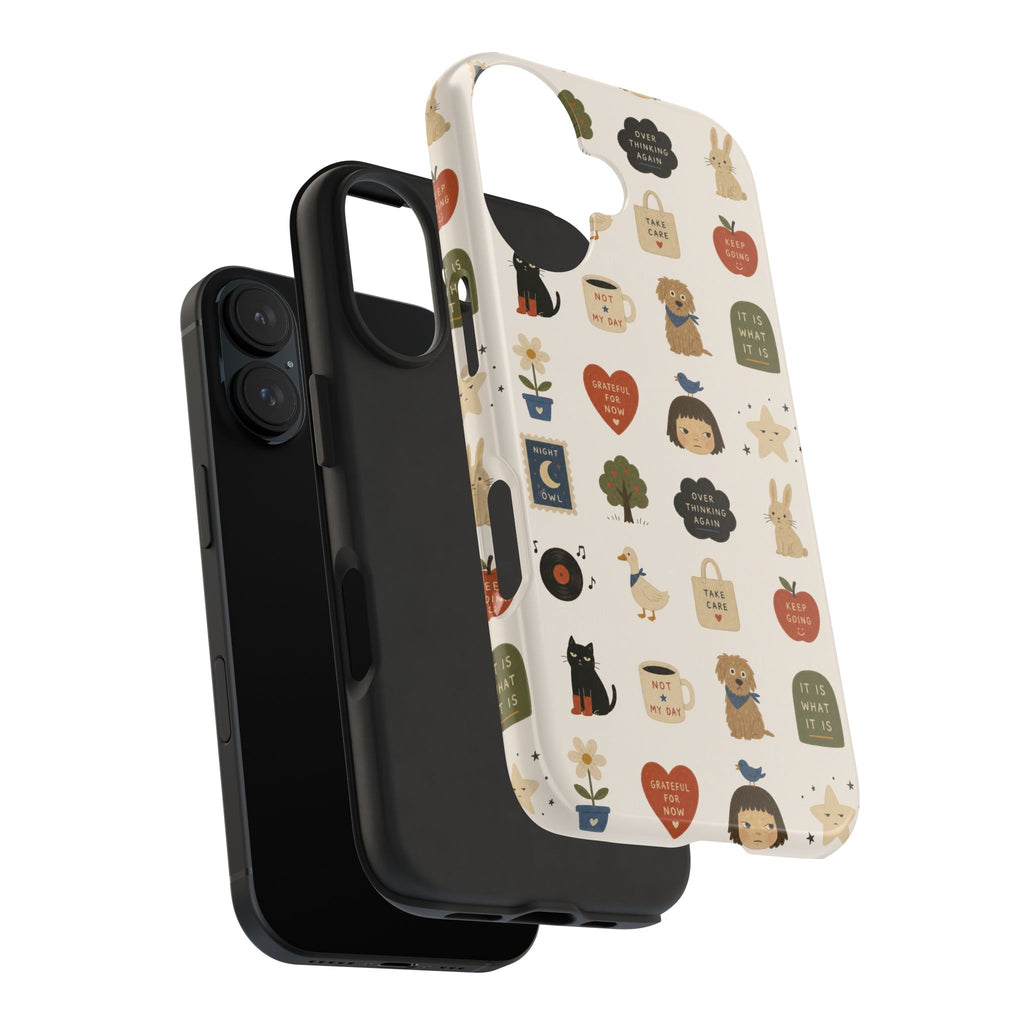 Cute Cozy Icons phone case | dogs, cats, hearts, plants, stars pattern