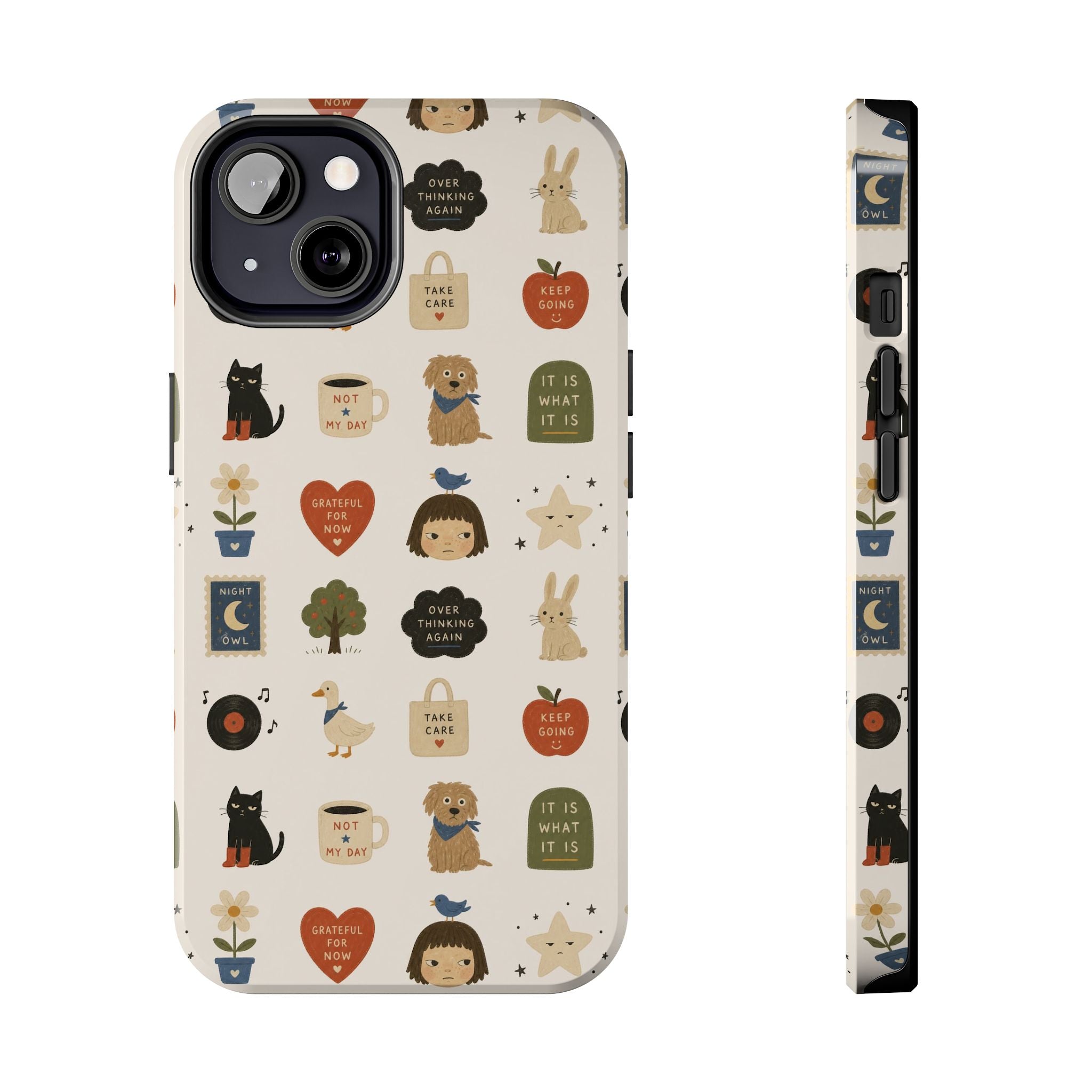 Cute Cozy Icons phone case | dogs, cats, hearts, plants, stars pattern