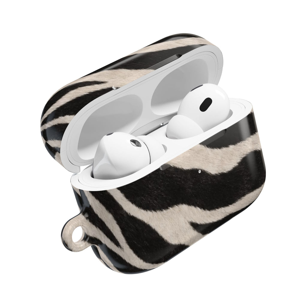 Zebra Print AirPod Case | Black White Stripes, Faux Fur Pattern