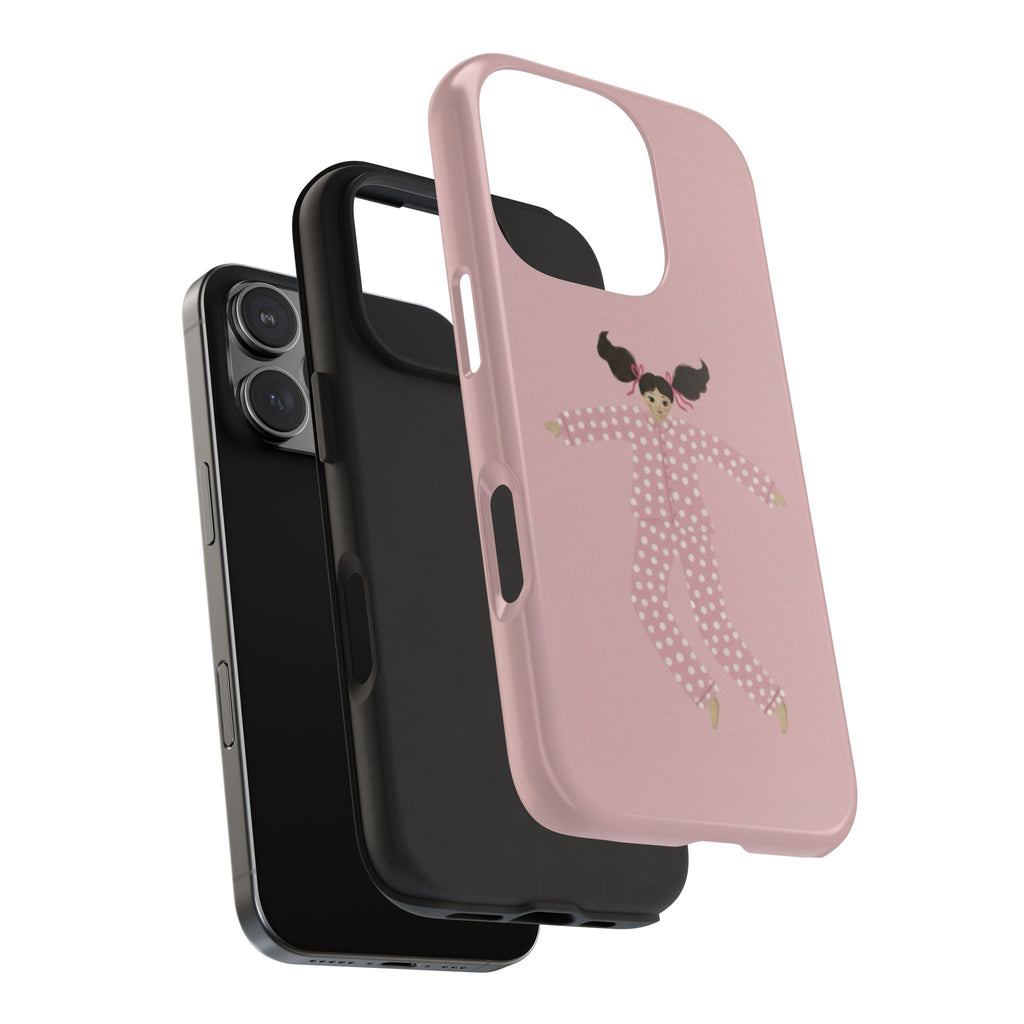 Pink Girl Drawing Tough Phone Case, Cute Protective Cover, Stylish Phone Accessories, Customizable Phone Case, Trendy Cell Phone Case
