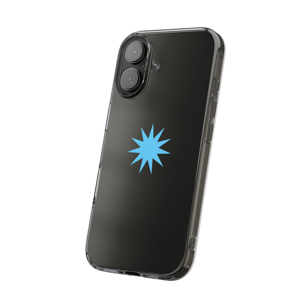 Clear Impact-Resistant Phone Case — Blue Starburst Design