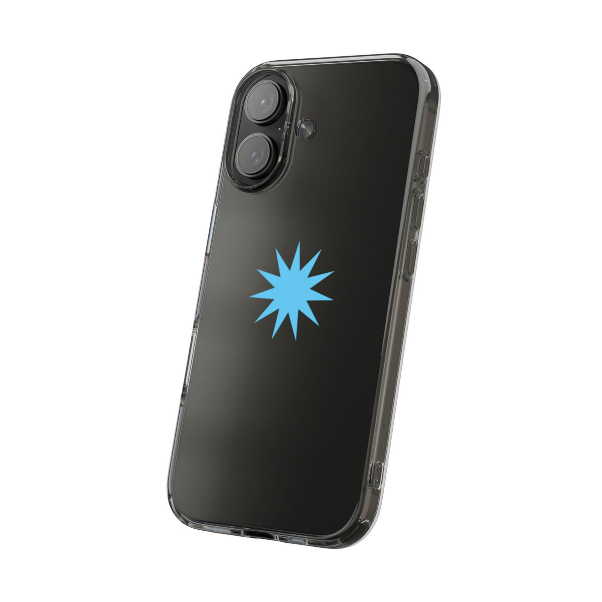 Clear Impact-Resistant Phone Case — Blue Starburst Design