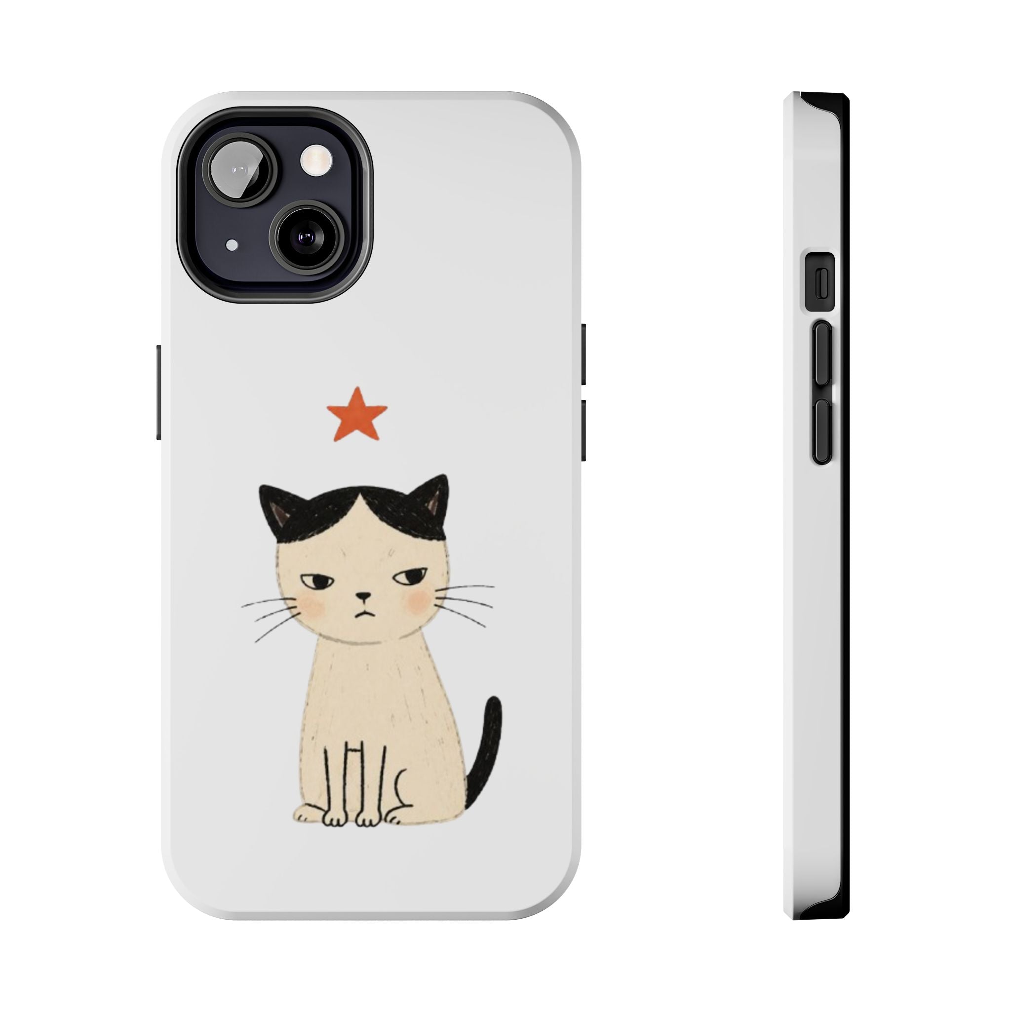 Grumpy Cat Illustration Phone Case | Cute Cat with Star Tough Case