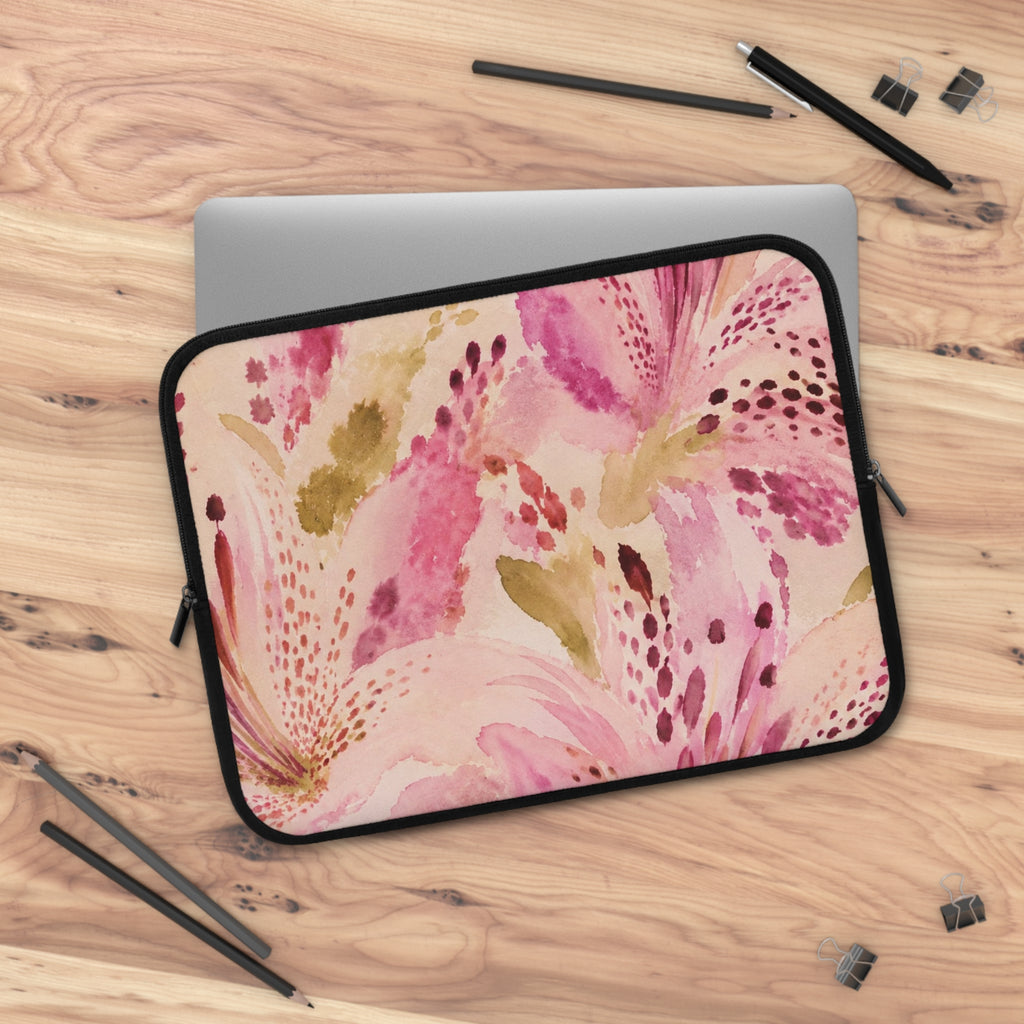 Pink Watercolor Lily Laptop Sleeve