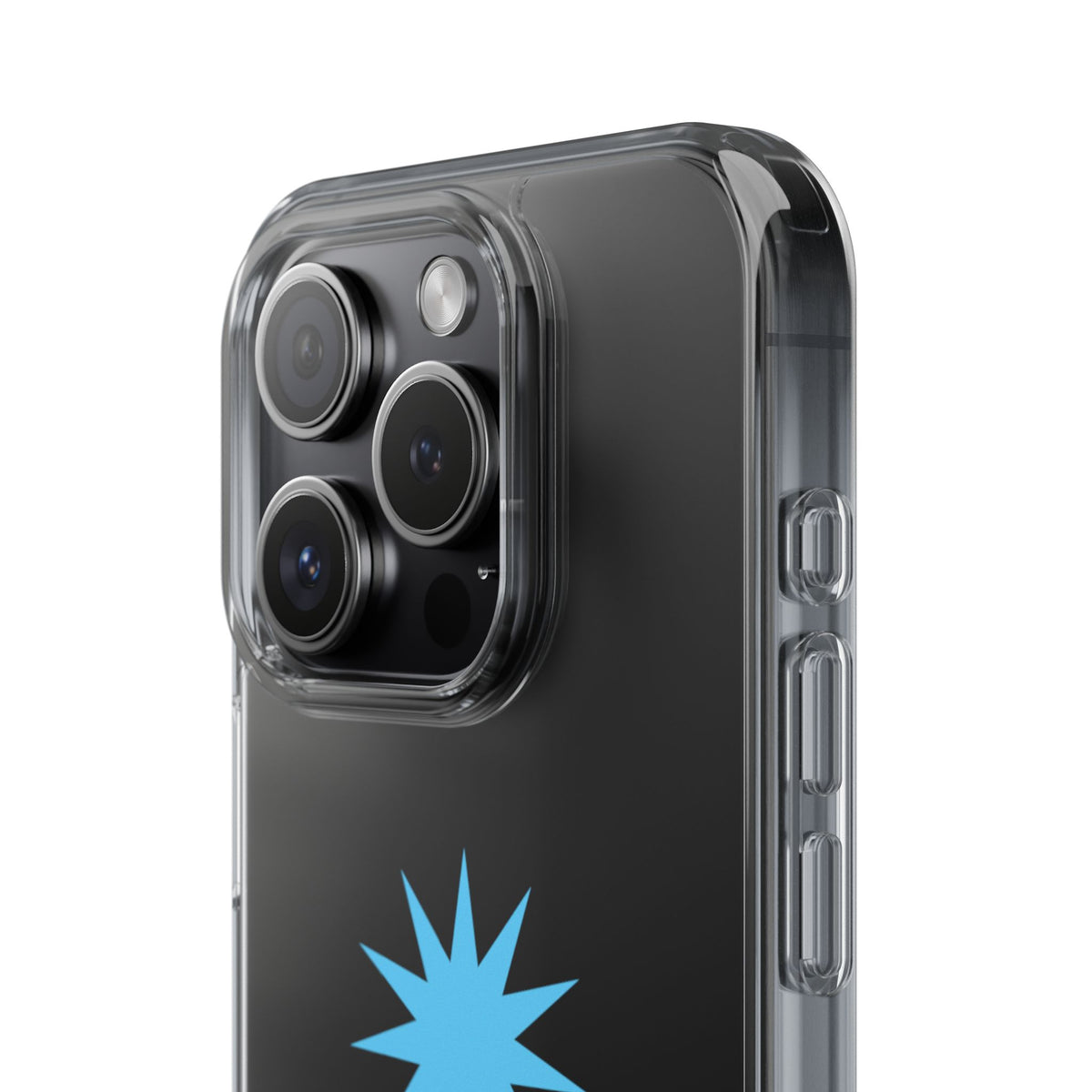 Clear Impact-Resistant Phone Case — Blue Starburst Design
