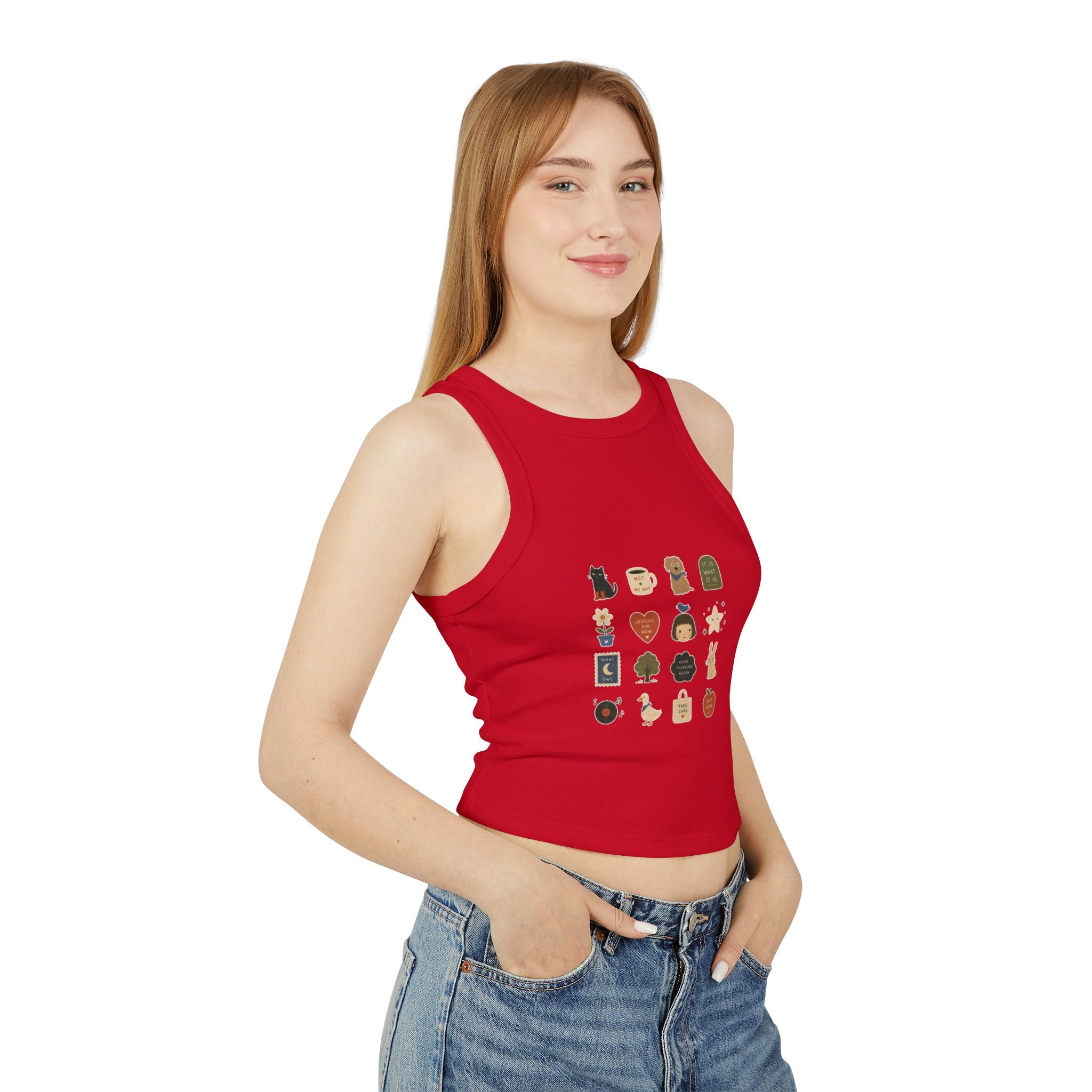 Cozy Autumn Icons tank top | fall stickers, pumpkin, coffee, sweater weather