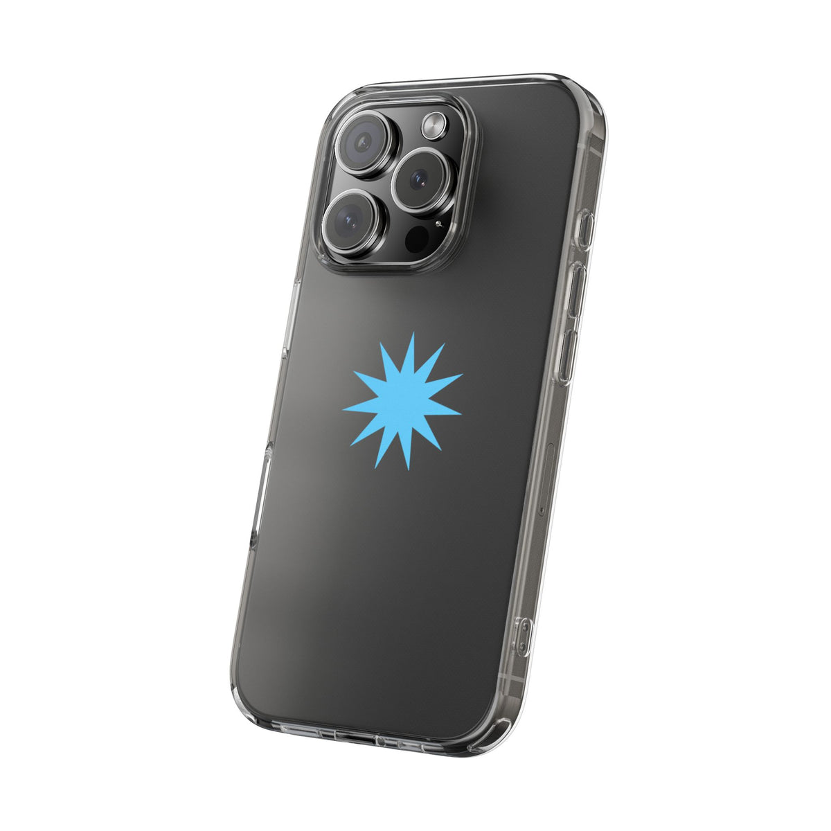 Clear Impact-Resistant Phone Case — Blue Starburst Design
