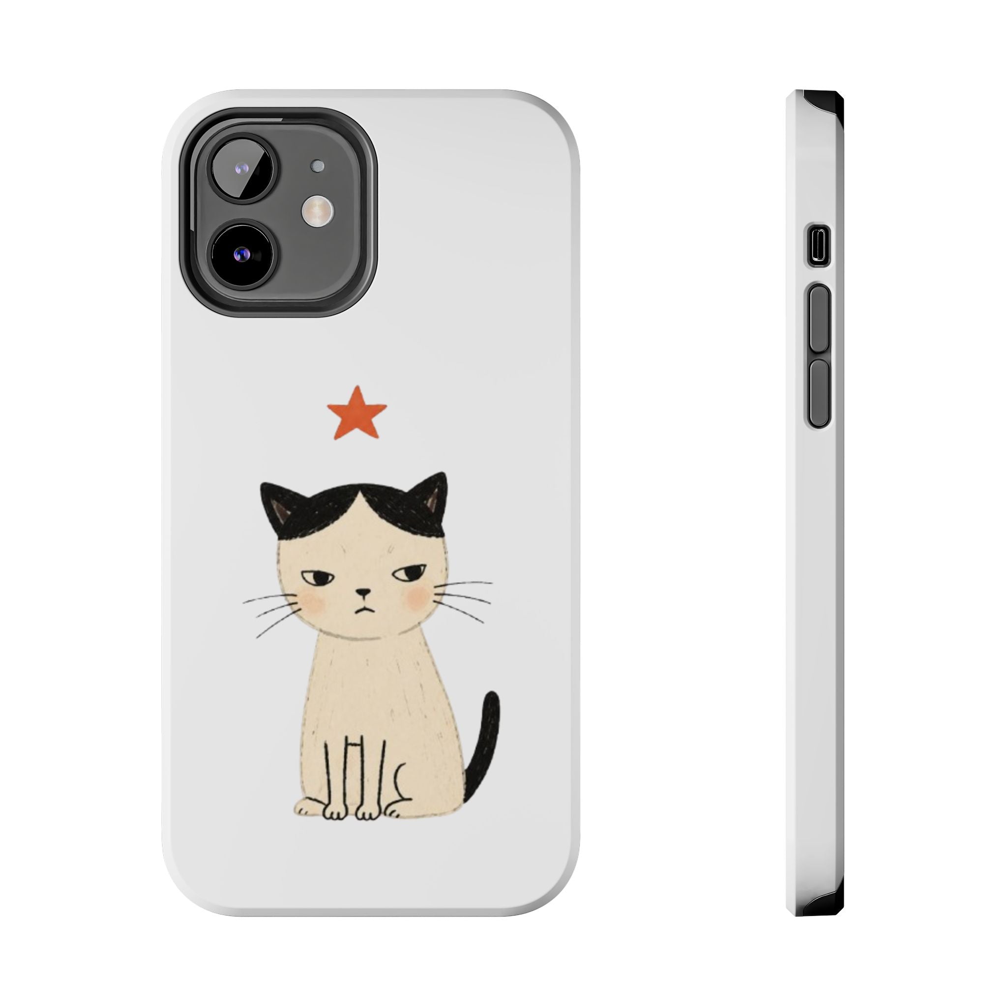 Grumpy Cat Illustration Phone Case | Cute Cat with Star Tough Case