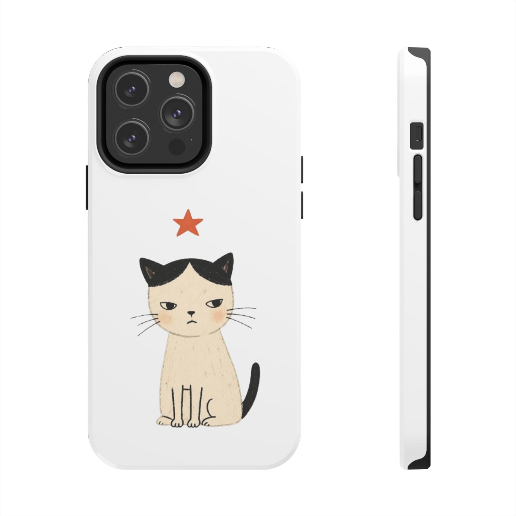 Grumpy Cat Illustration Phone Case | Cute Cat with Star Tough Case
