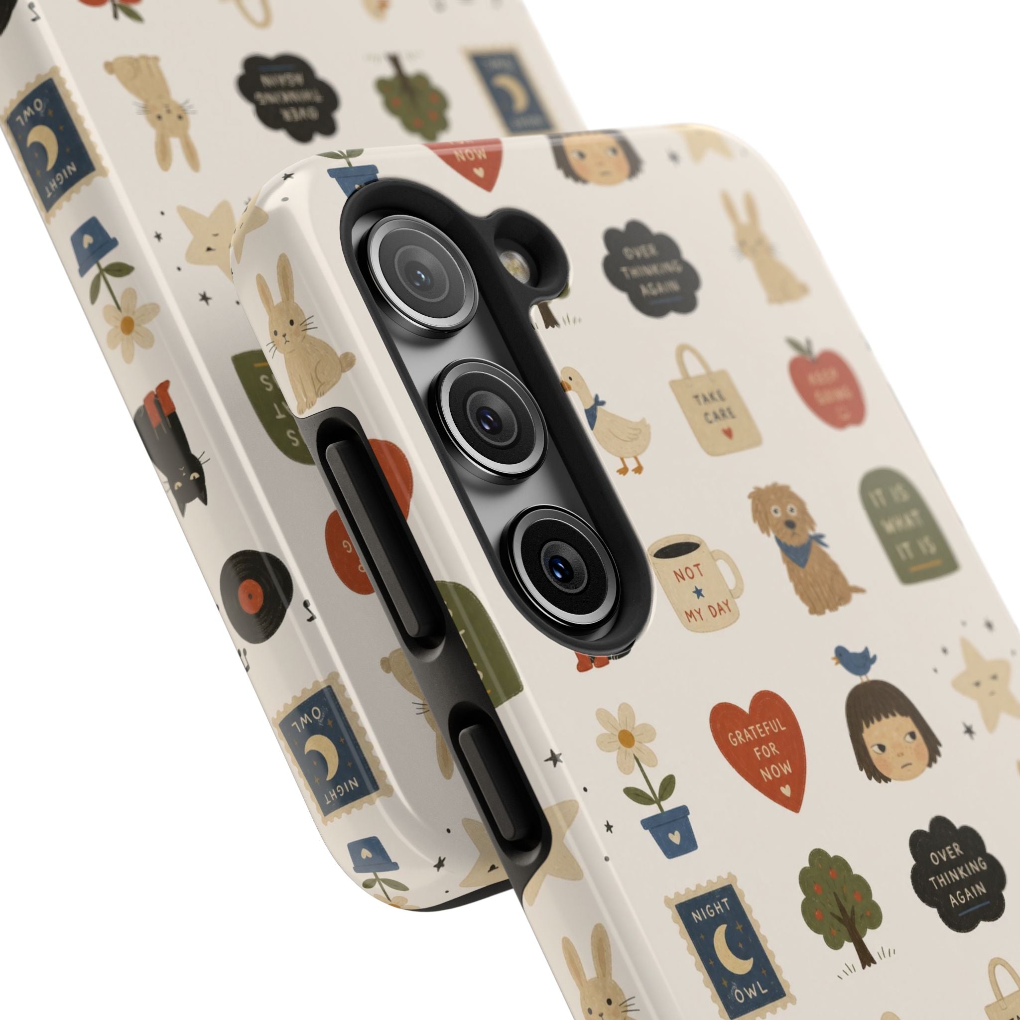 Cute Cozy Icons phone case | dogs, cats, hearts, plants, stars pattern