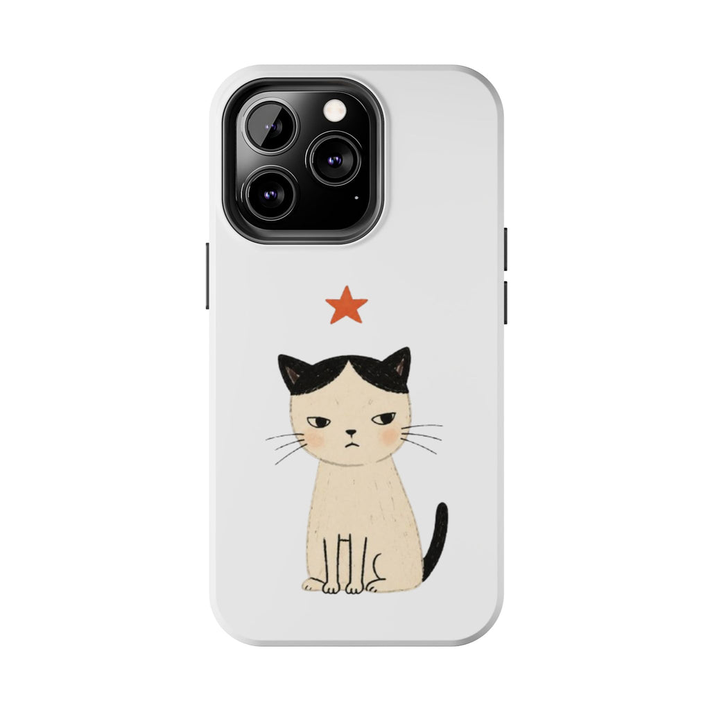 Grumpy Cat Illustration Phone Case | Cute Cat with Star Tough Case