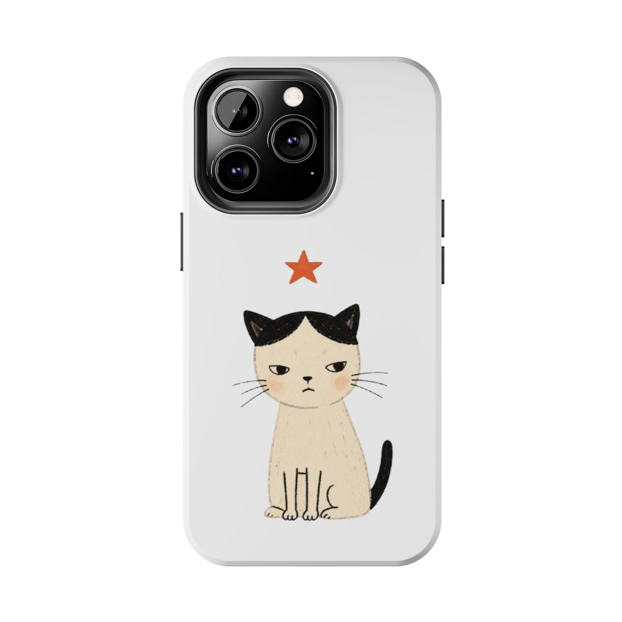 Grumpy Cat Illustration Phone Case | Cute Cat with Star Tough Case