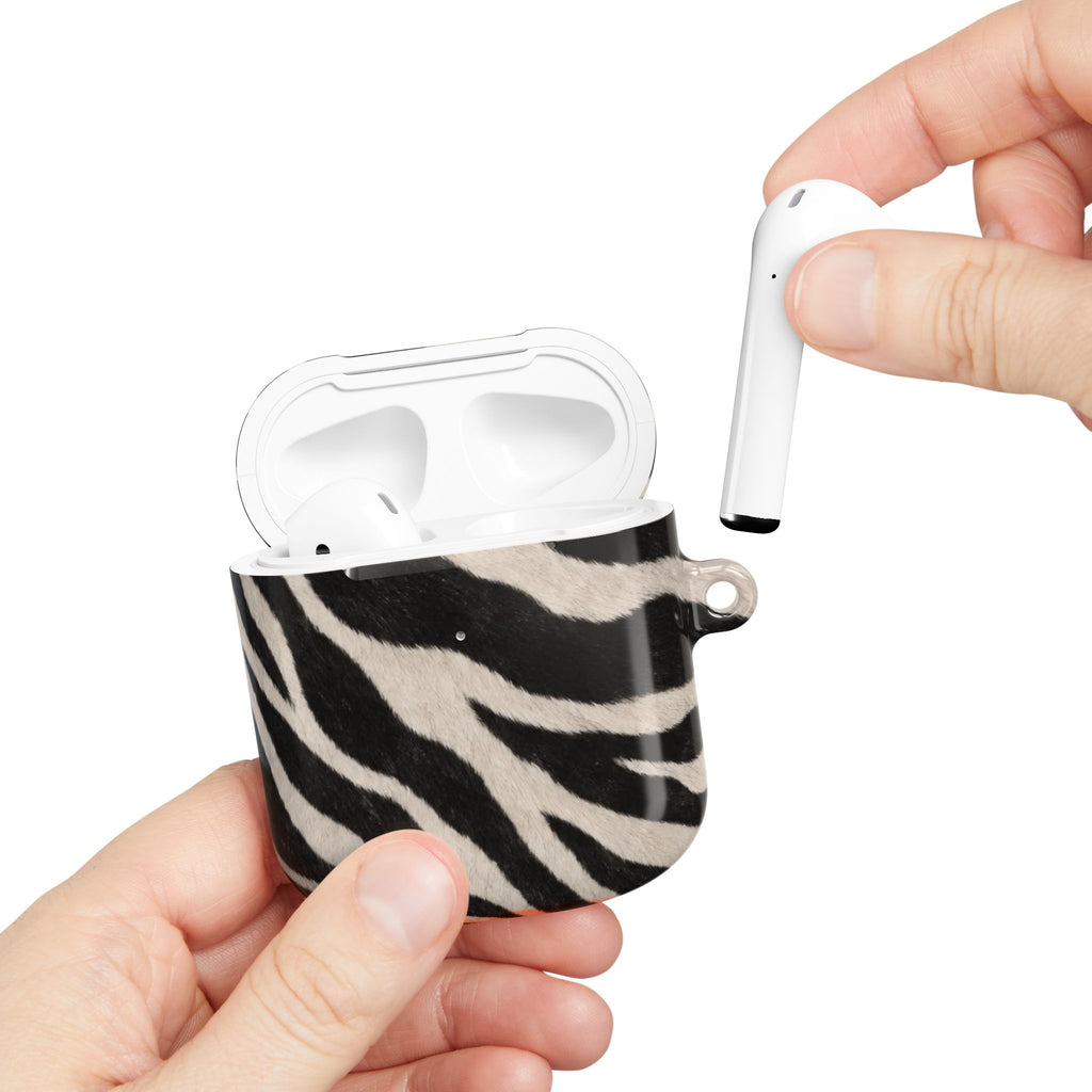 Zebra Print AirPod Case | Black White Stripes, Faux Fur Pattern