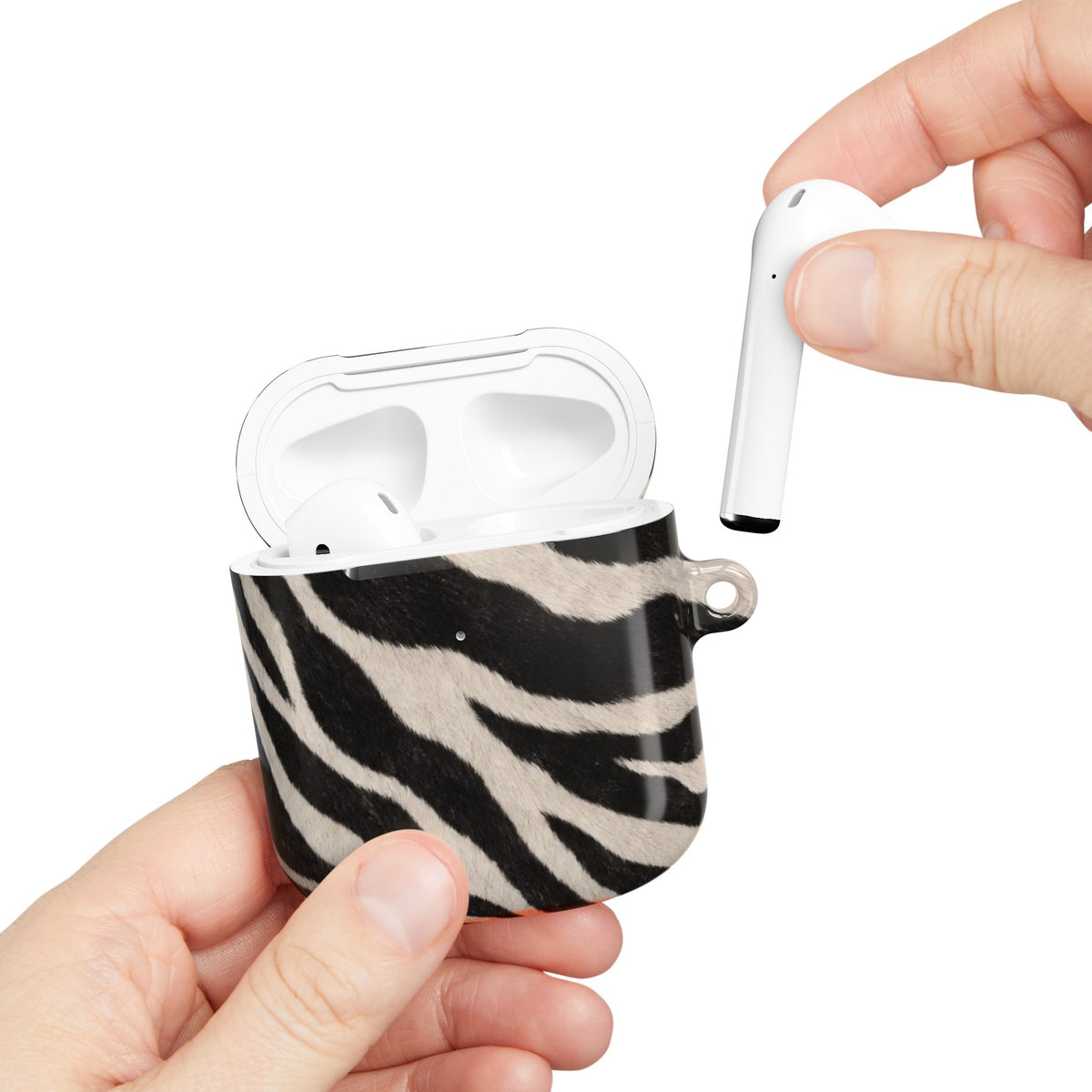 Zebra Print AirPod Case | Black White Stripes, Faux Fur Pattern