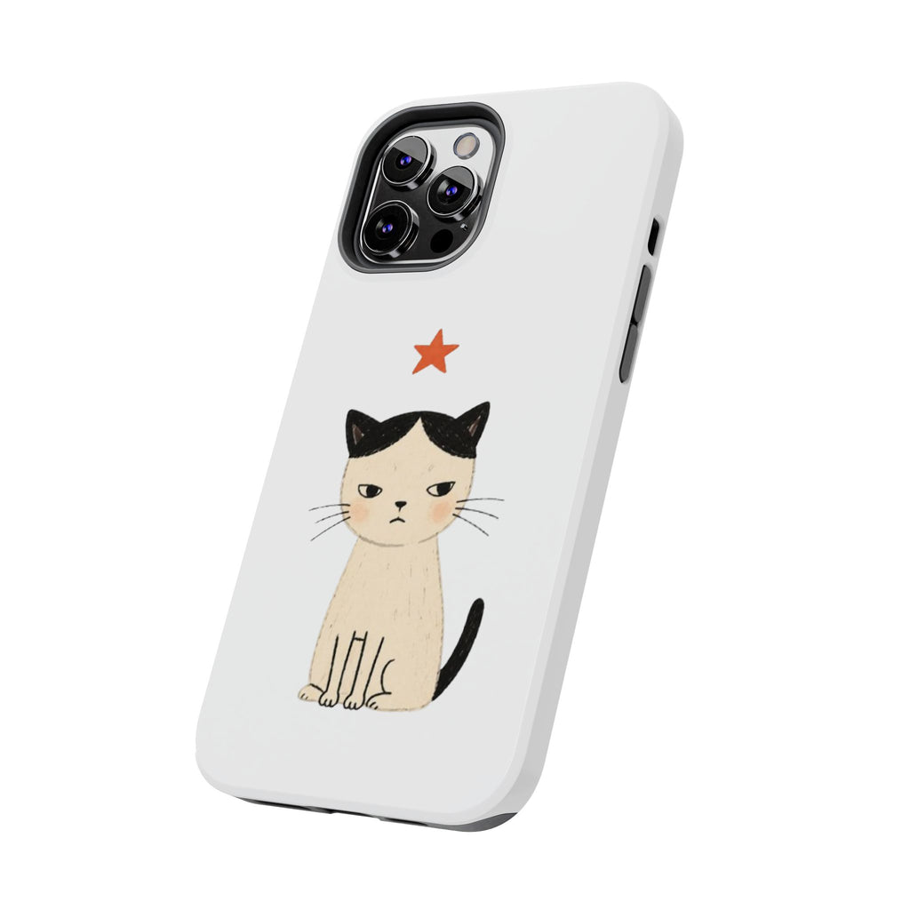 Grumpy Cat Illustration Phone Case | Cute Cat with Star Tough Case