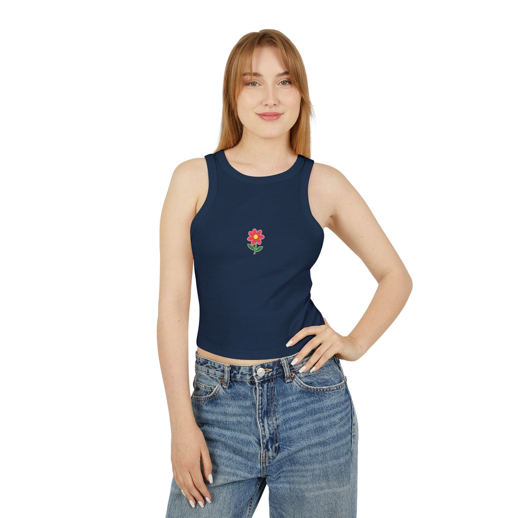 Pink Daisy Flower Crop Tank Top | Small Floral Graphic