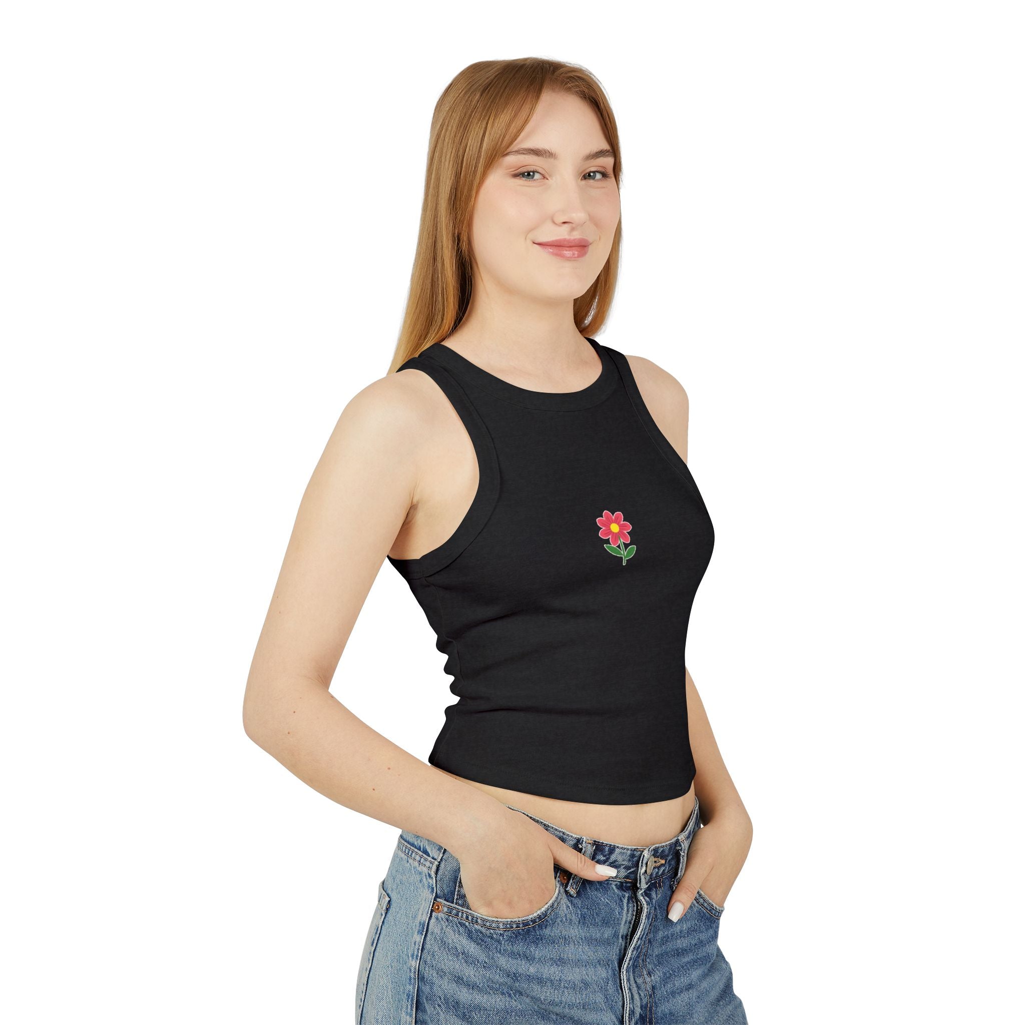 Pink Daisy Flower Crop Tank Top | Small Floral Graphic