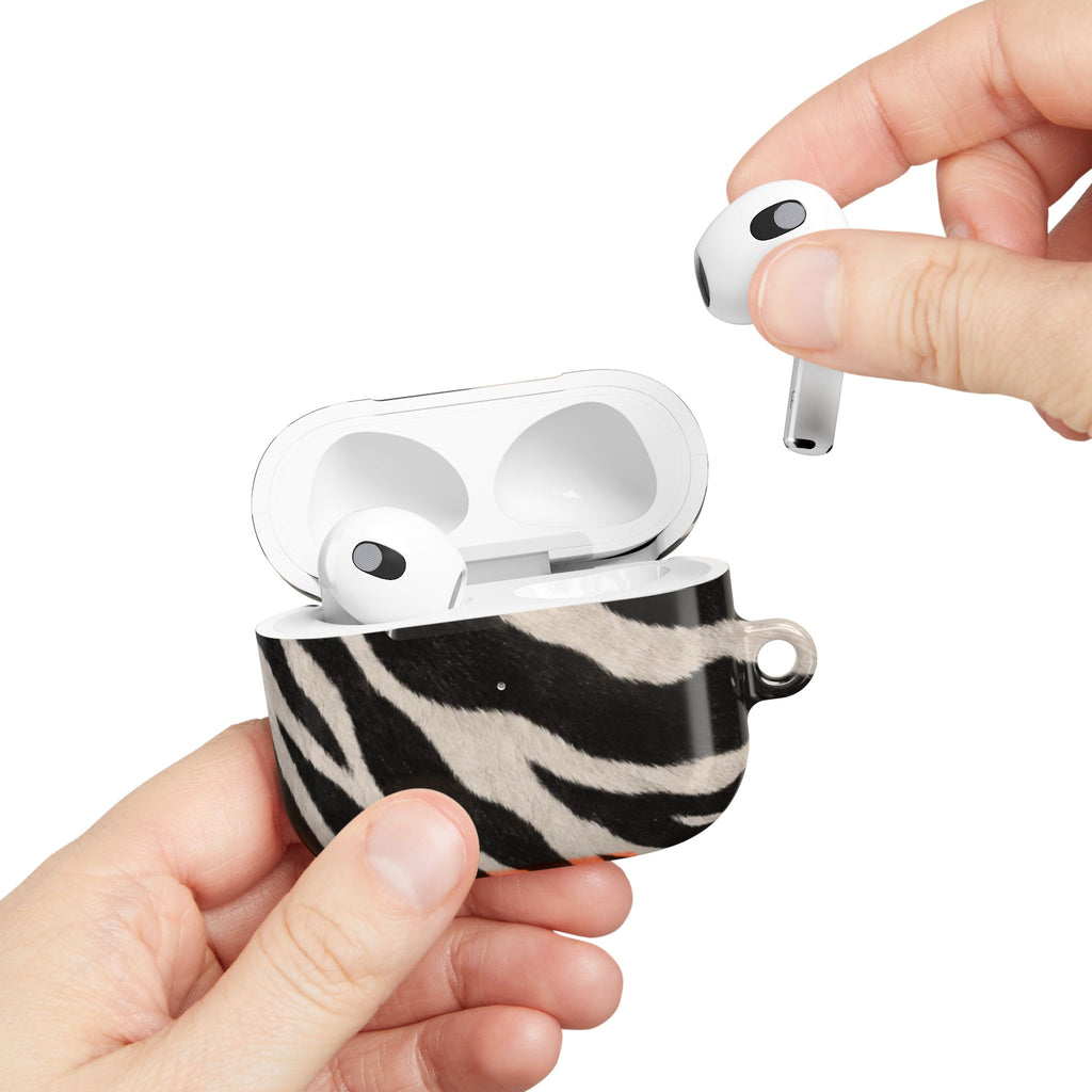 Zebra Print AirPod Case | Black White Stripes, Faux Fur Pattern