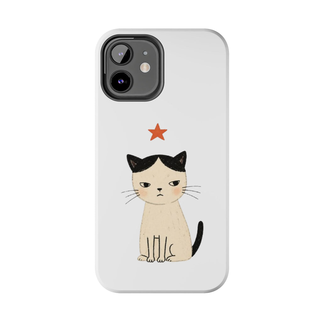 Grumpy Cat Illustration Phone Case | Cute Cat with Star Tough Case