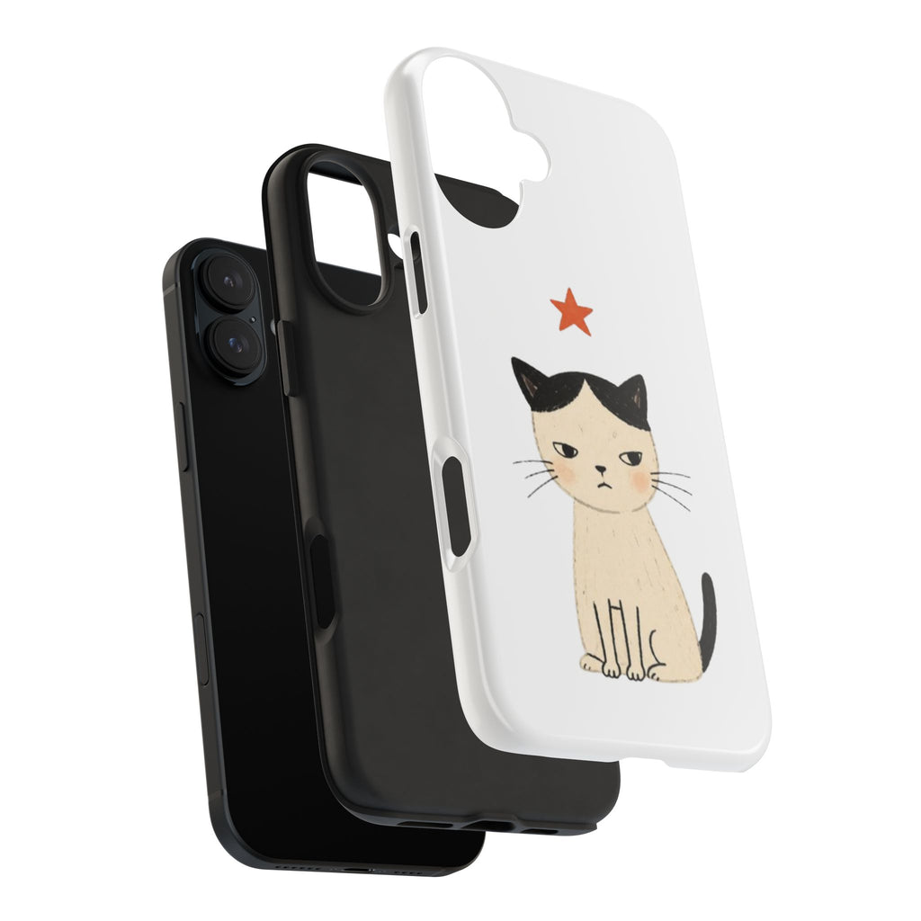 Grumpy Cat Illustration Phone Case | Cute Cat with Star Tough Case