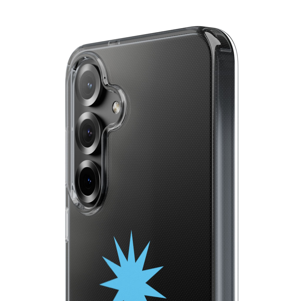Clear Impact-Resistant Phone Case — Blue Starburst Design