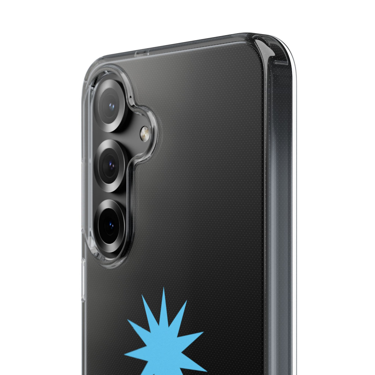 Clear Impact-Resistant Phone Case — Blue Starburst Design