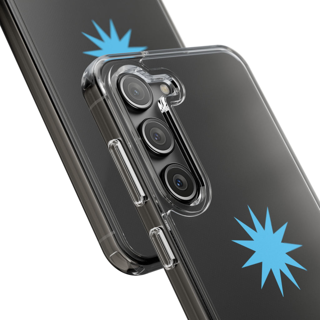 Clear Impact-Resistant Phone Case — Blue Starburst Design