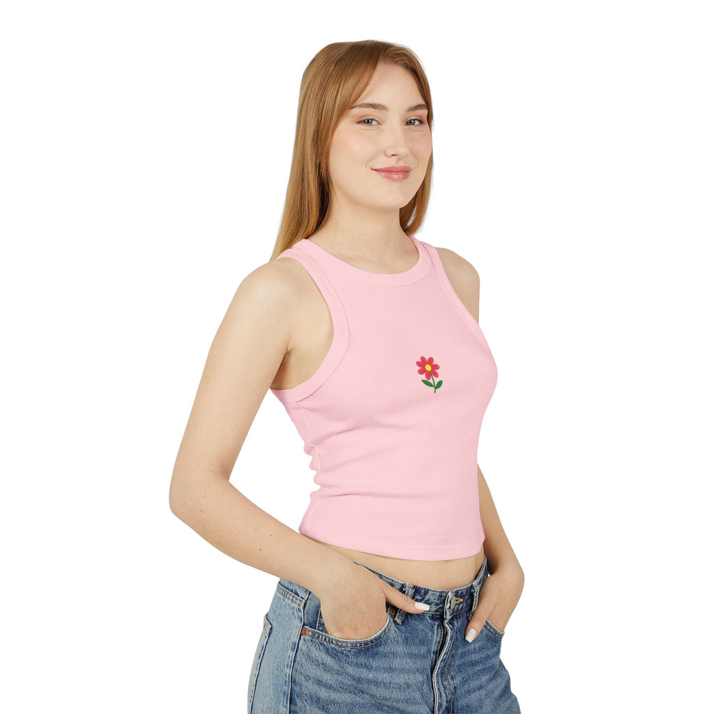 Pink Daisy Flower Crop Tank Top | Small Floral Graphic