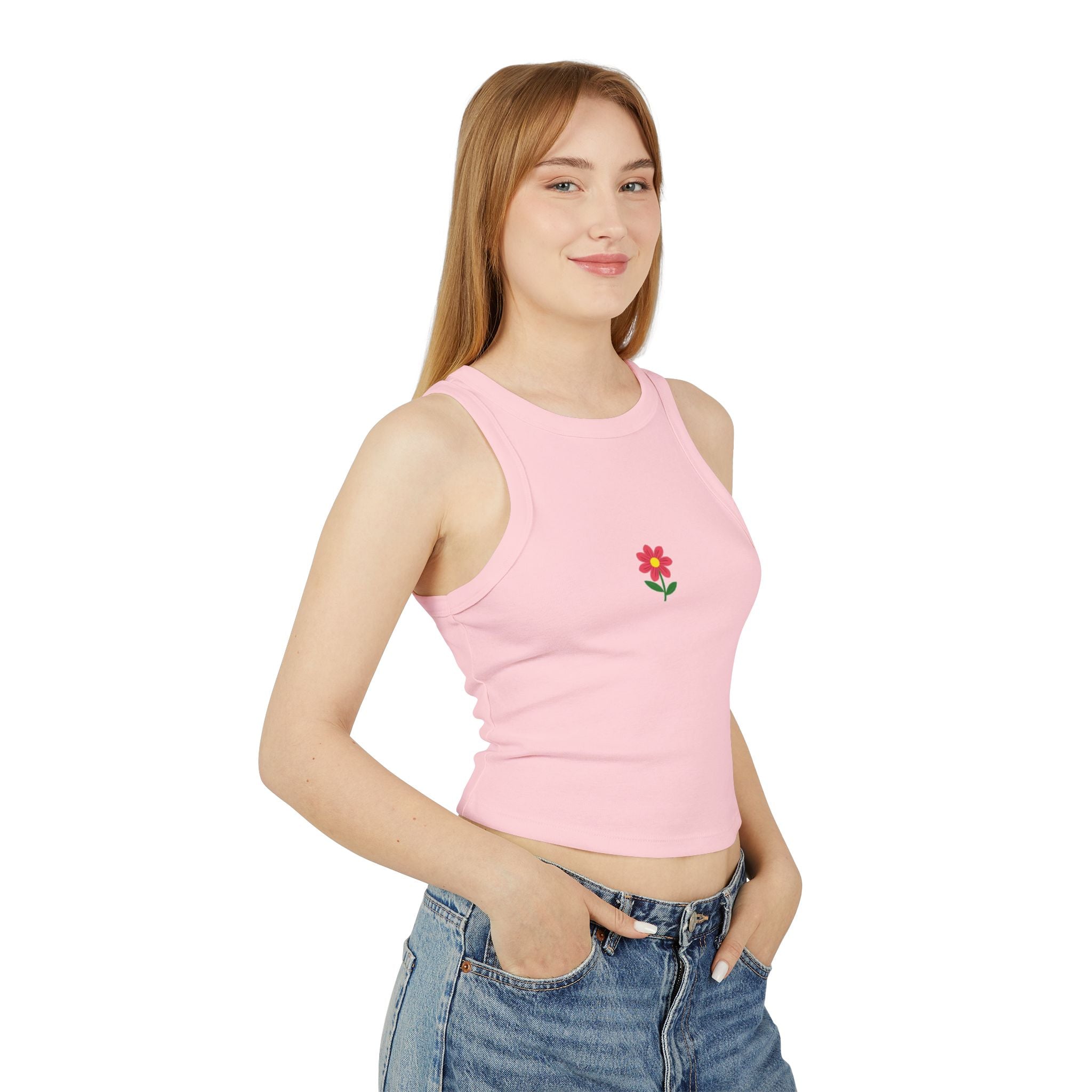 Pink Daisy Flower Crop Tank Top | Small Floral Graphic