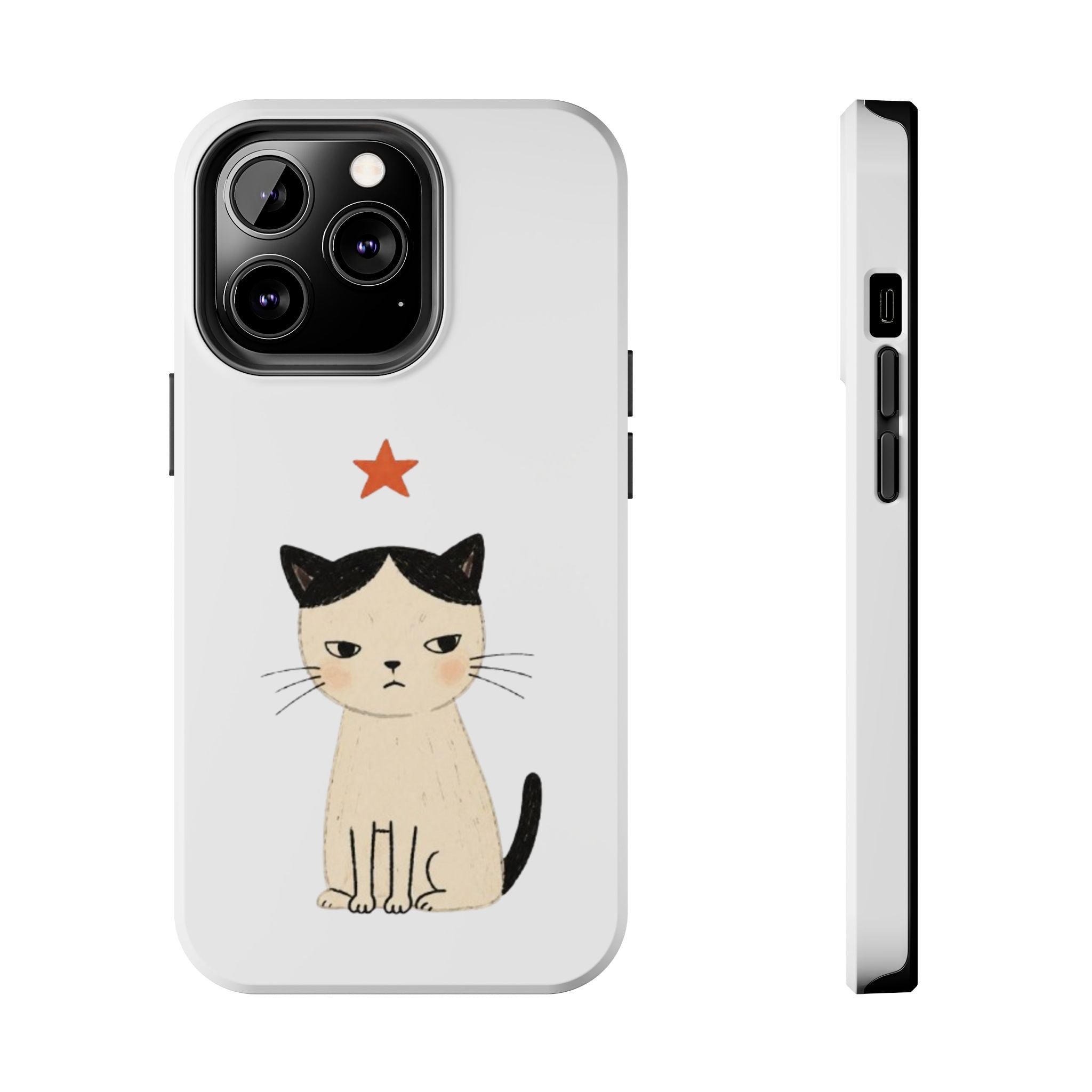 Grumpy Cat Illustration Phone Case | Cute Cat with Star Tough Case