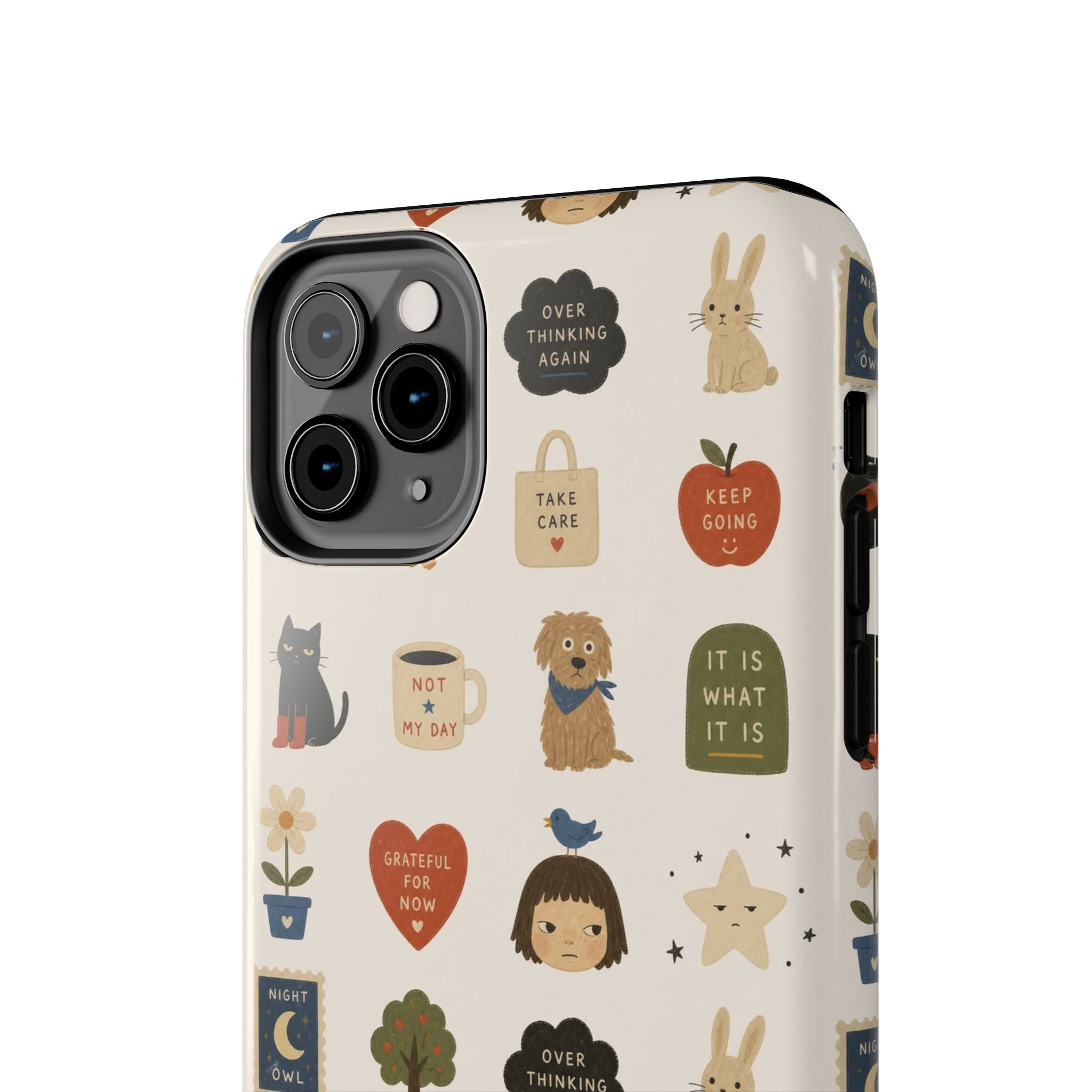 Cute Cozy Icons phone case | dogs, cats, hearts, plants, stars pattern