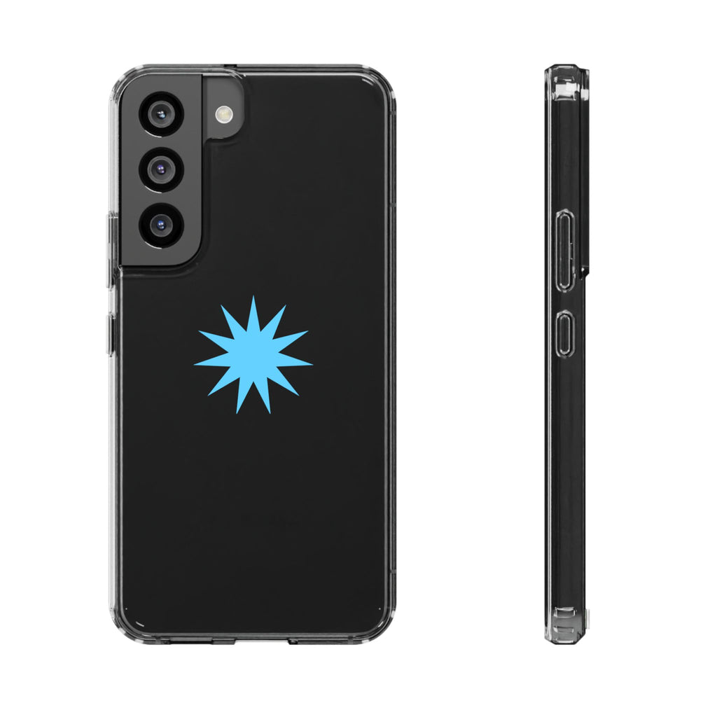 Clear Impact-Resistant Phone Case — Blue Starburst Design