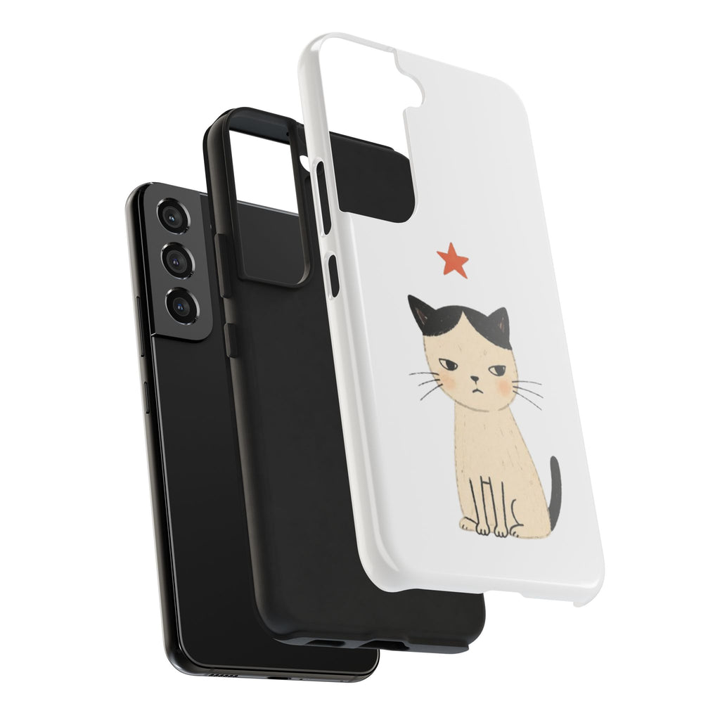 Grumpy Cat Illustration Phone Case | Cute Cat with Star Tough Case