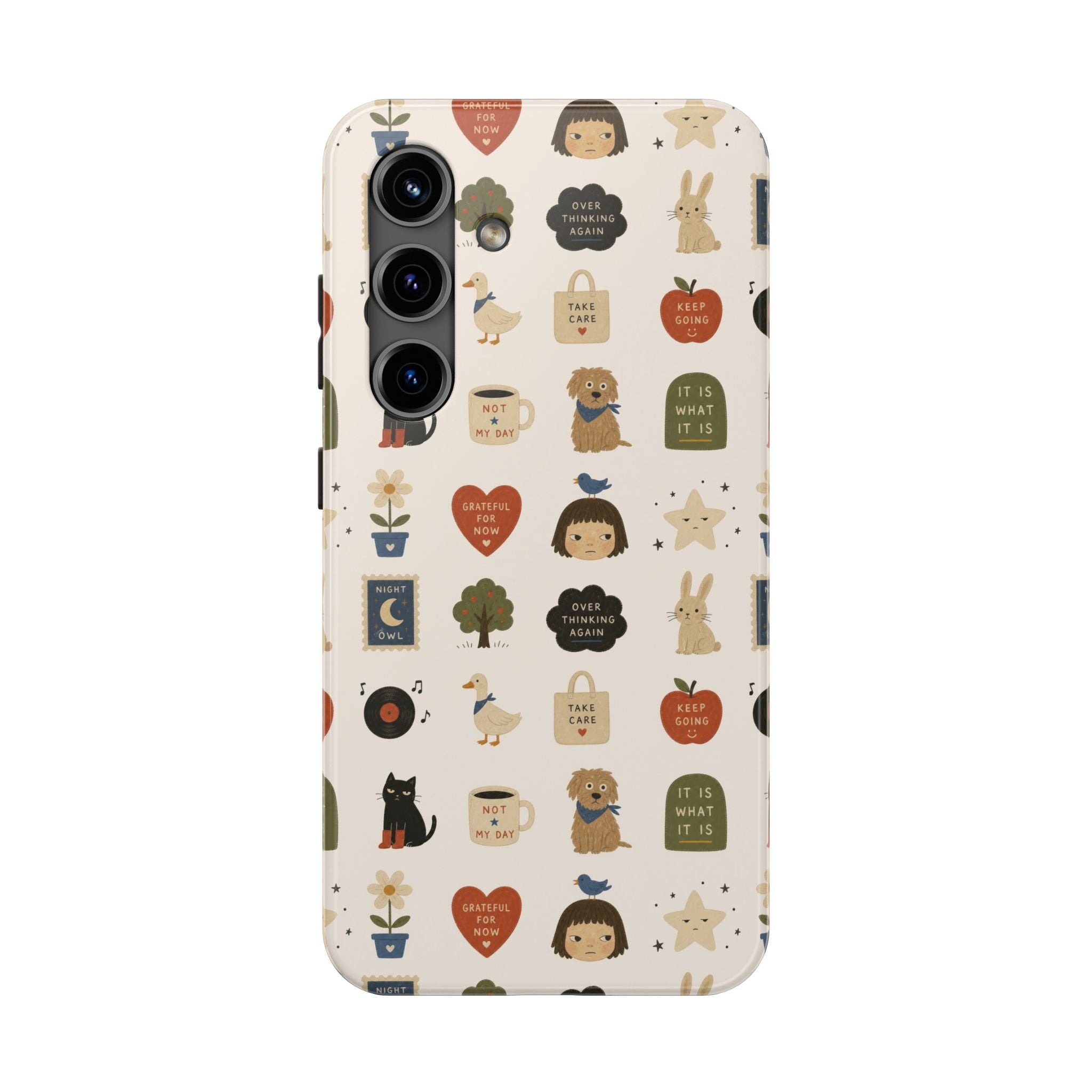 Cute Cozy Icons phone case | dogs, cats, hearts, plants, stars pattern
