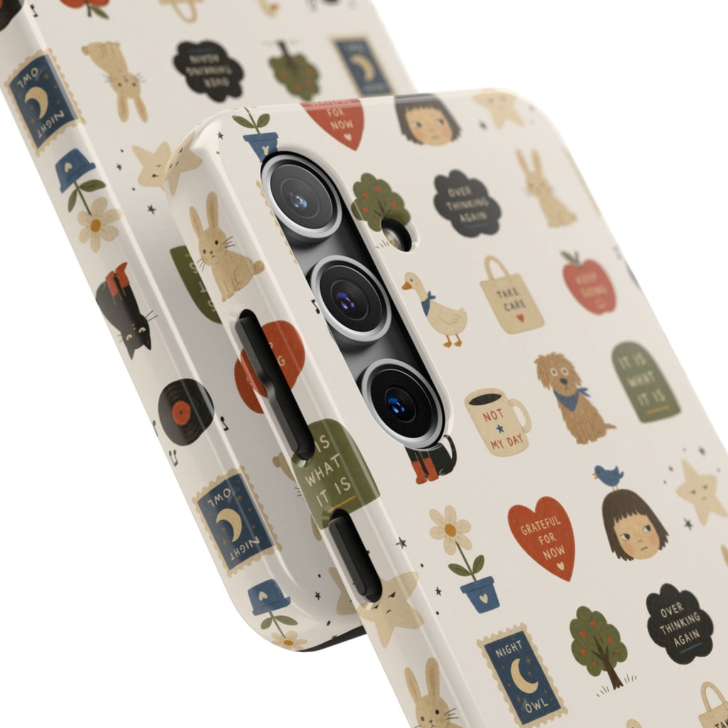 Cute Cozy Icons phone case | dogs, cats, hearts, plants, stars pattern