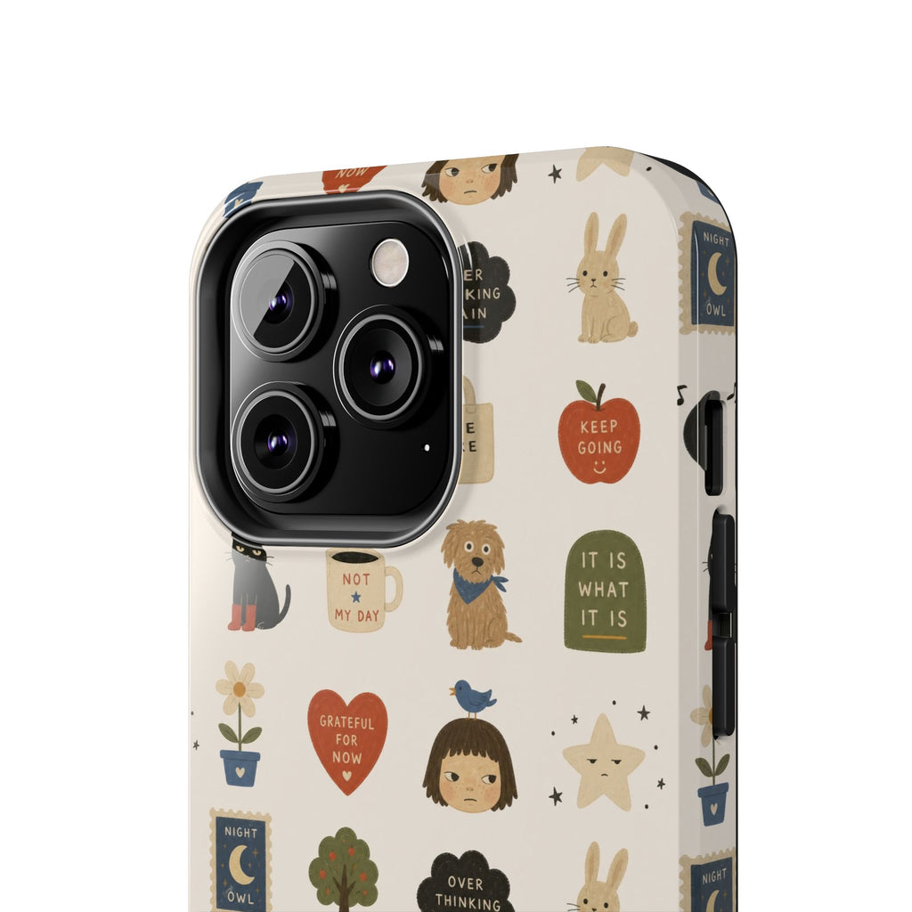 Cute Cozy Icons phone case | dogs, cats, hearts, plants, stars pattern