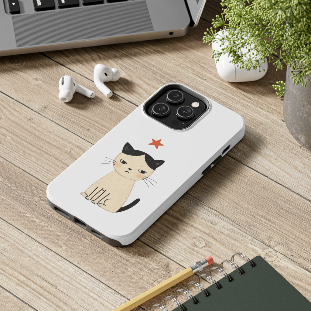 Grumpy Cat Illustration Phone Case | Cute Cat with Star Tough Case